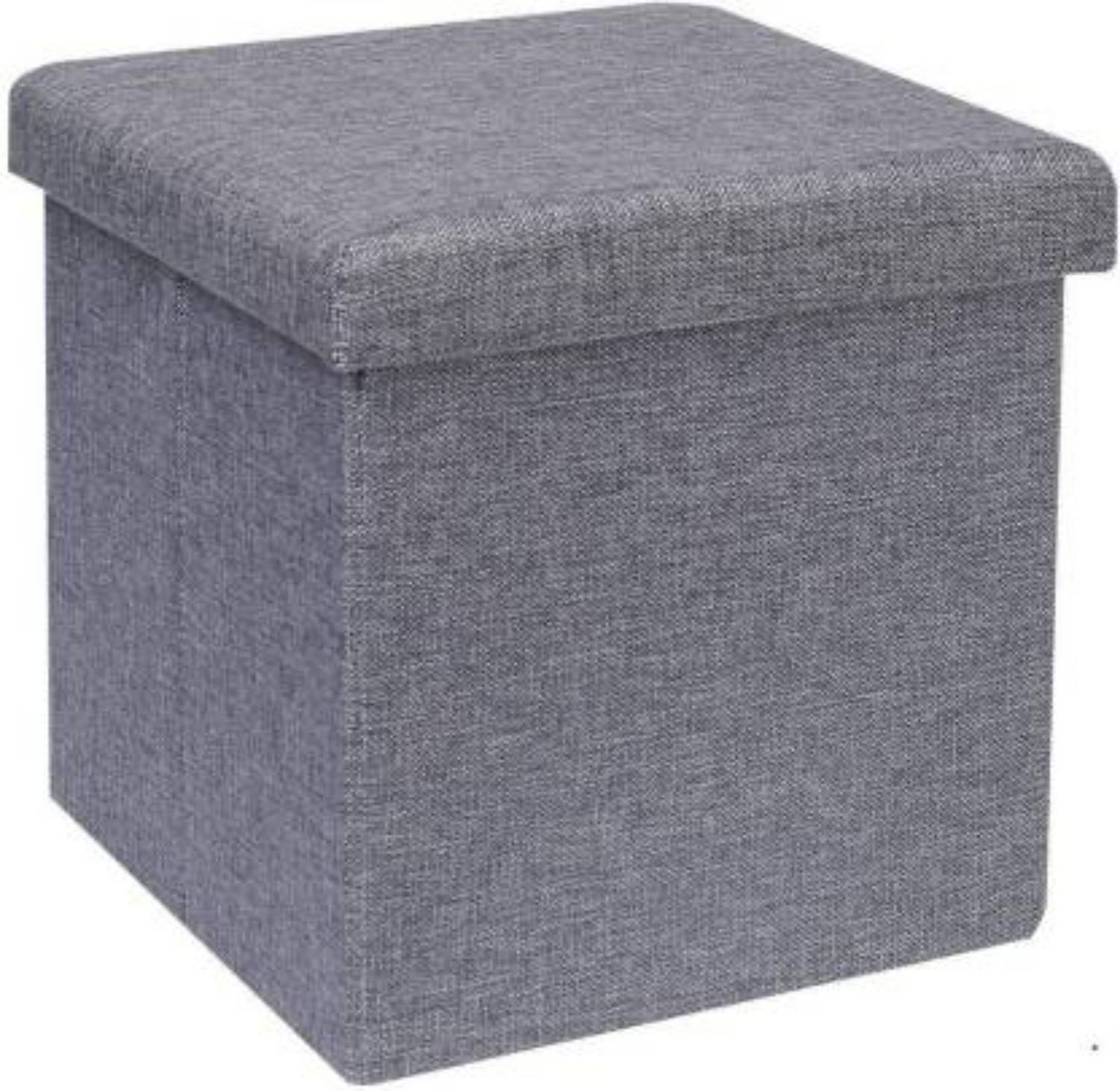 AKSHAR4u Cube Shape Sitting Stool with Storage Box Living Foldable Storage Bins Multipurpose Clothes, Books and Toys Organizer with Cushion Seat Lid 30 X 30 X 30 cm (Grey Color) Stool