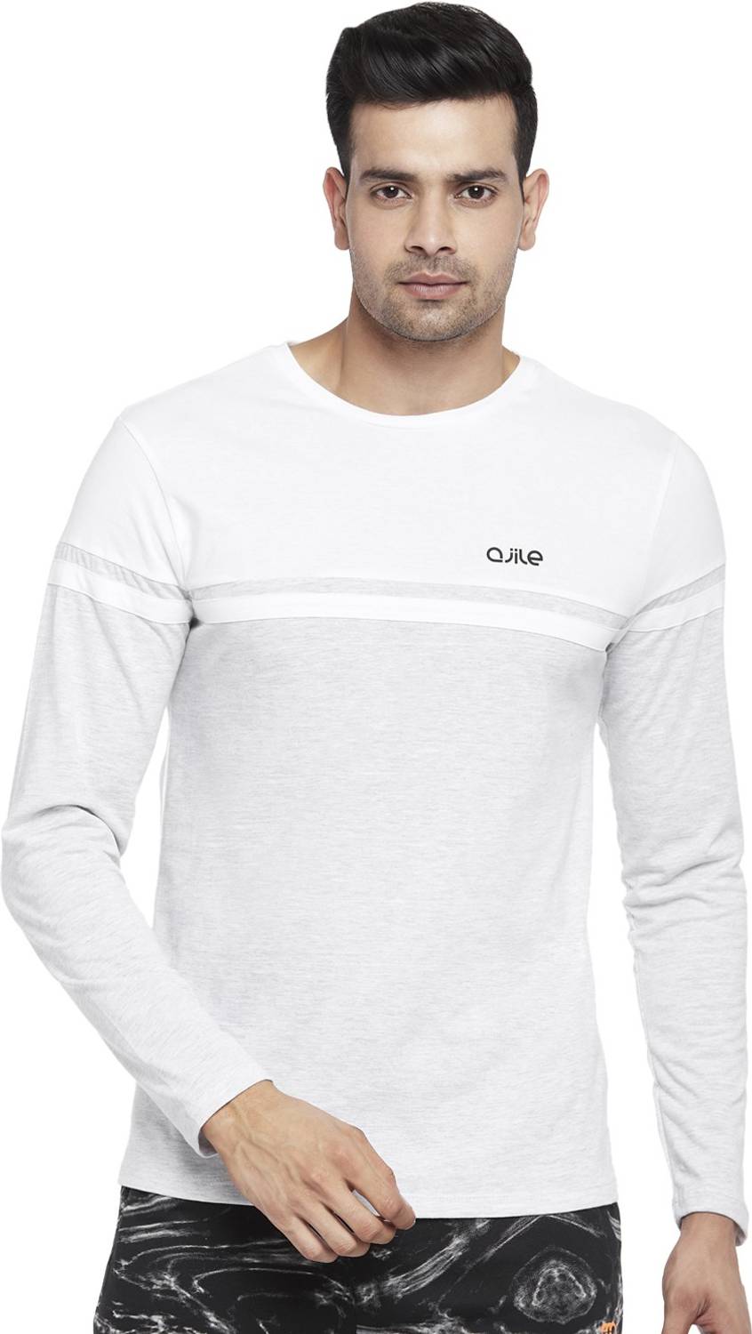 Ajile By Pantaloons Striped Men Round Neck White T-Shirt