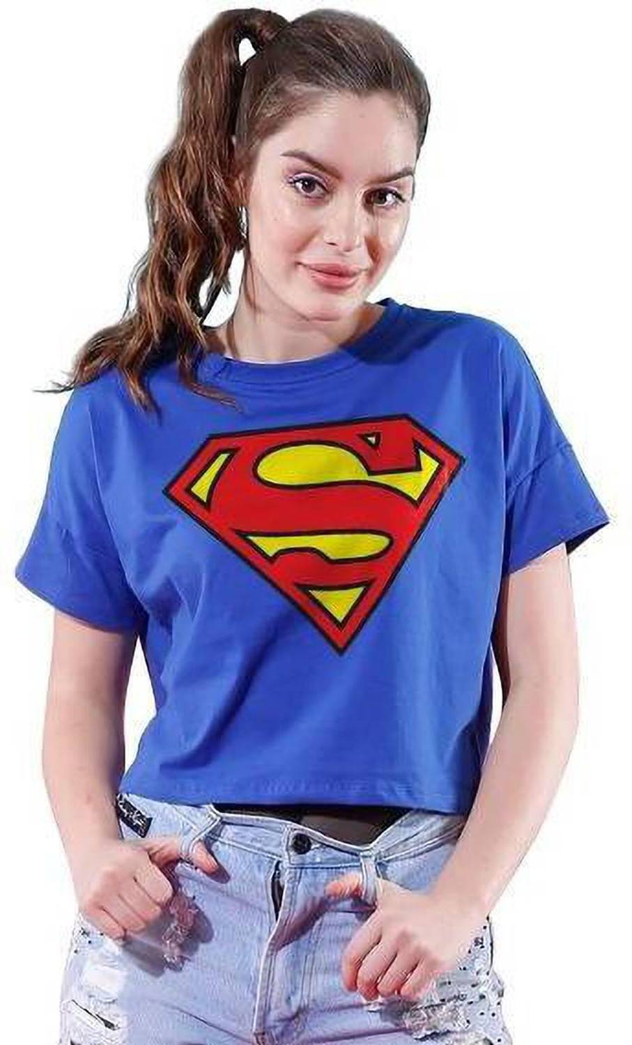 BonOrganik Printed Women Round Neck Blue T-Shirt