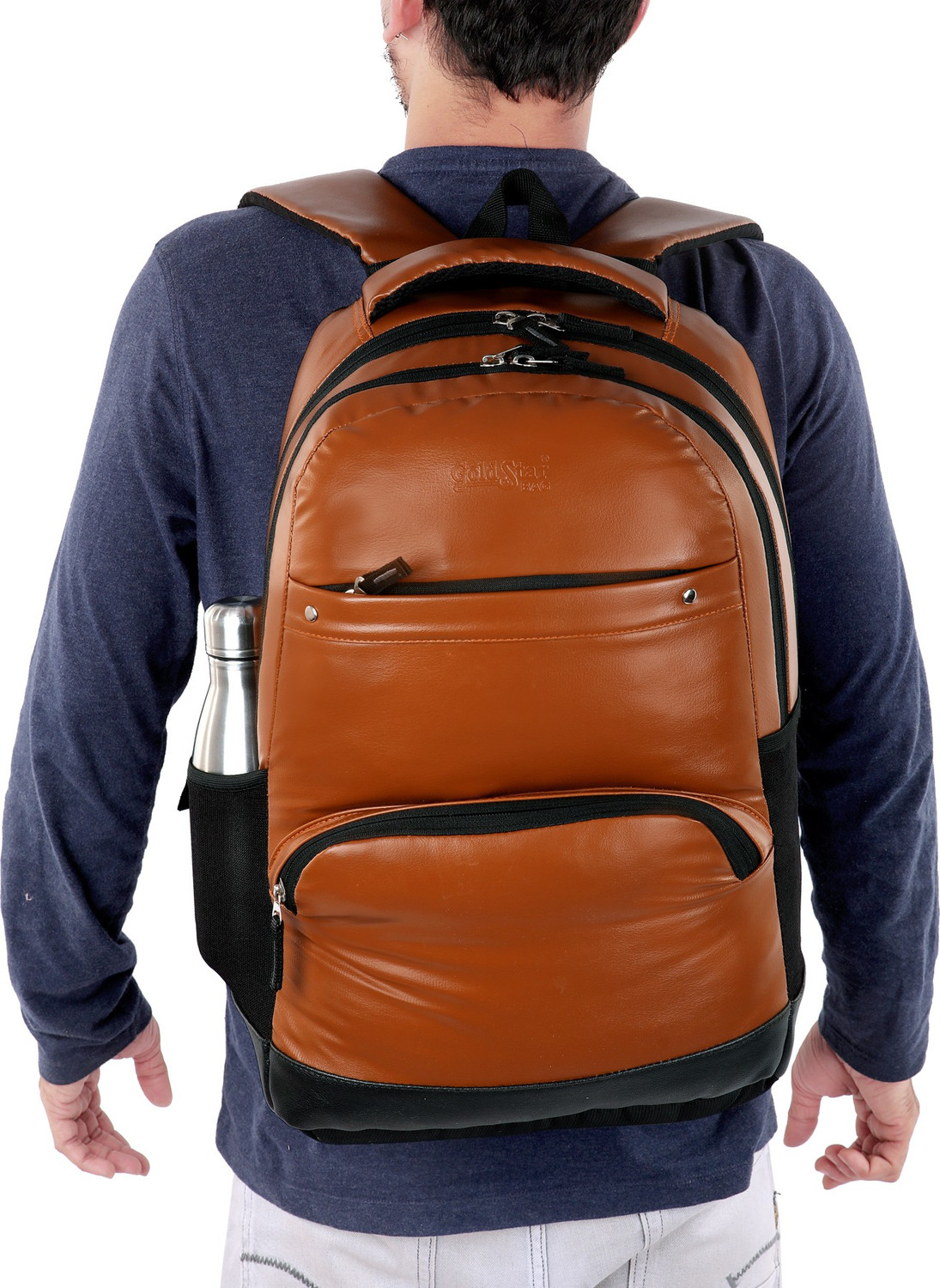 Image of Goldstar MEDIUM 30L laptop Bagpack CLASSIC ANT THEFT FAUX LEATHER STYLISH TRENDY BAGPACK (TAN ,LEATHER) 30 L Laptop Backpack