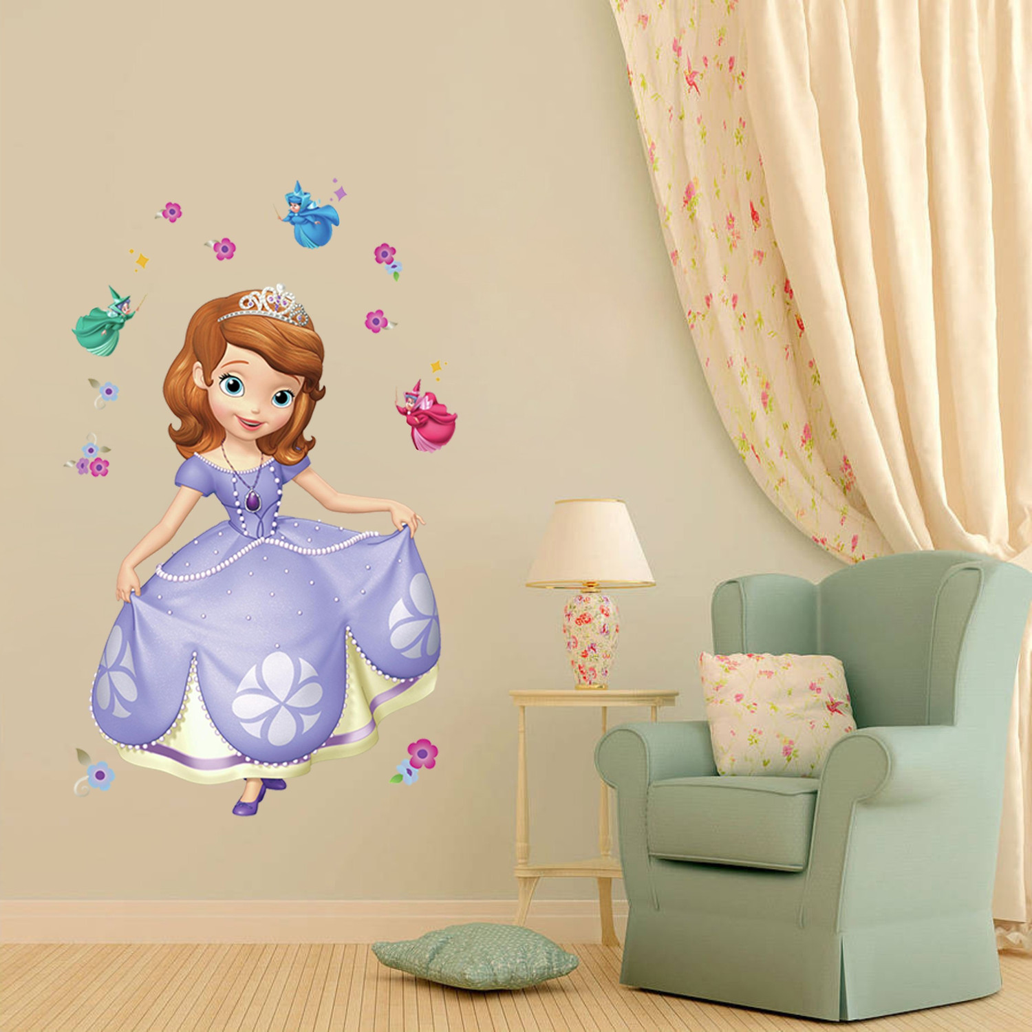 Image of Divine studio 94 cm Beautiful decorative wall princesa sofia multicolor decorative wall sticker for wall decoration for home decor (pvc vinyl covering area 94 cm X 58cm) Self Adhesive Sticker
