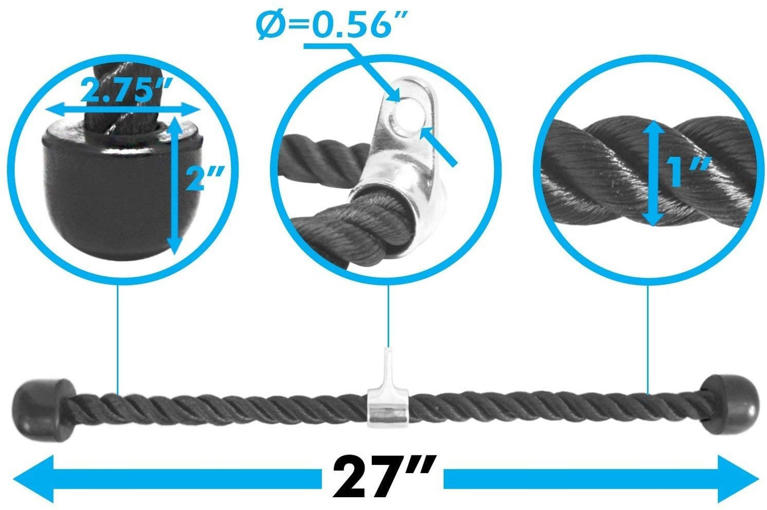 Image of Black Mountain Combo Tricep Press Down Cable Attachment Multi Option: Tricep Rope, Rowing Handle Multi-training Bar