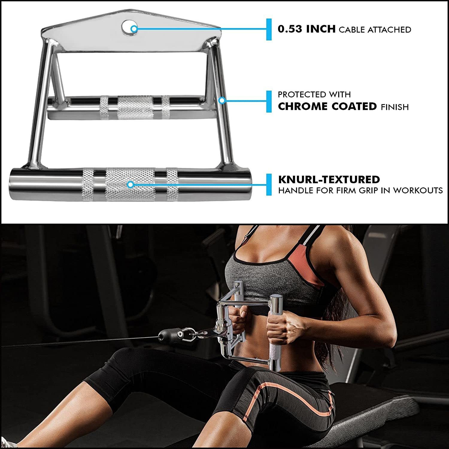 Image of Black Mountain Combo Tricep Press Down Cable Attachment Multi Option: Tricep Rope, Rowing Handle Multi-training Bar