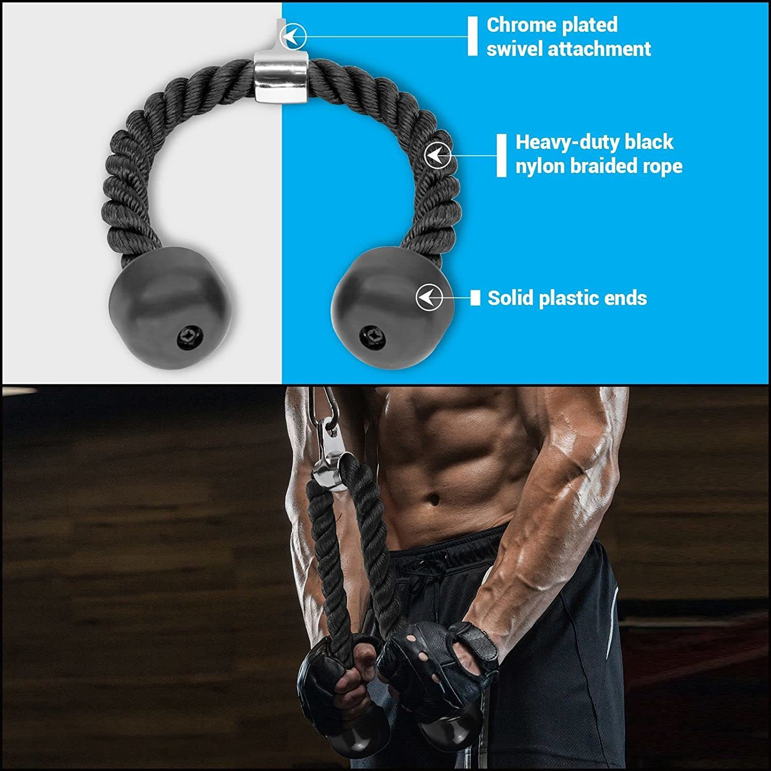 Image of Black Mountain Combo Tricep Press Down Cable Attachment Multi Option: Tricep Rope, Rowing Handle Multi-training Bar