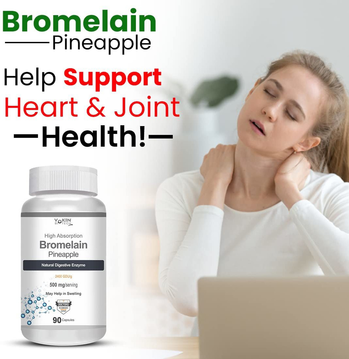 Image of Vokin Biotech Bromelain Pineapple Natural Digestive Enzyme | Help in Swelling