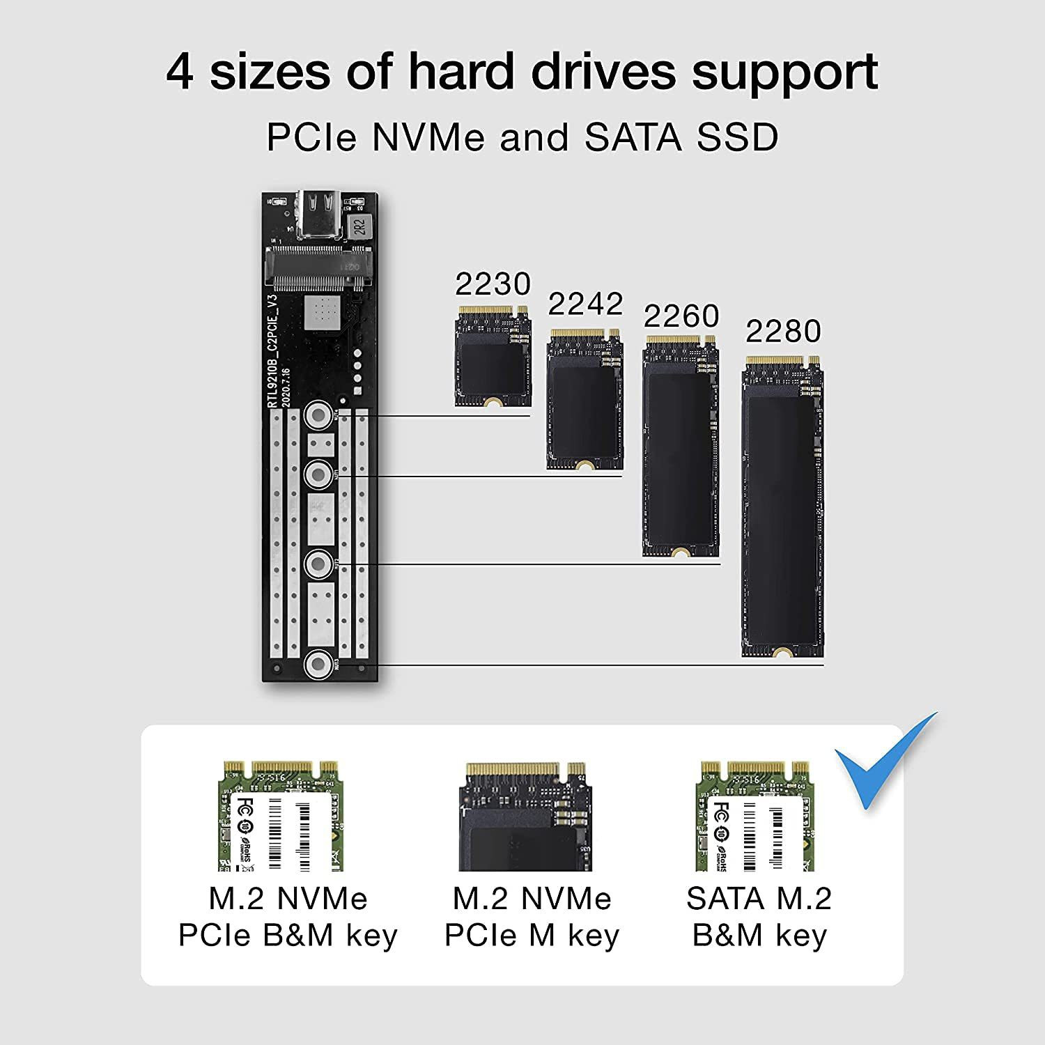 Image of Etzin M.2 NVME SSD Enclosure Adapter S800(EPL-405HS) 4.5 inch USB C 3.1 Gen 2 (10 Gbps) to NVME PCI-E M-Key