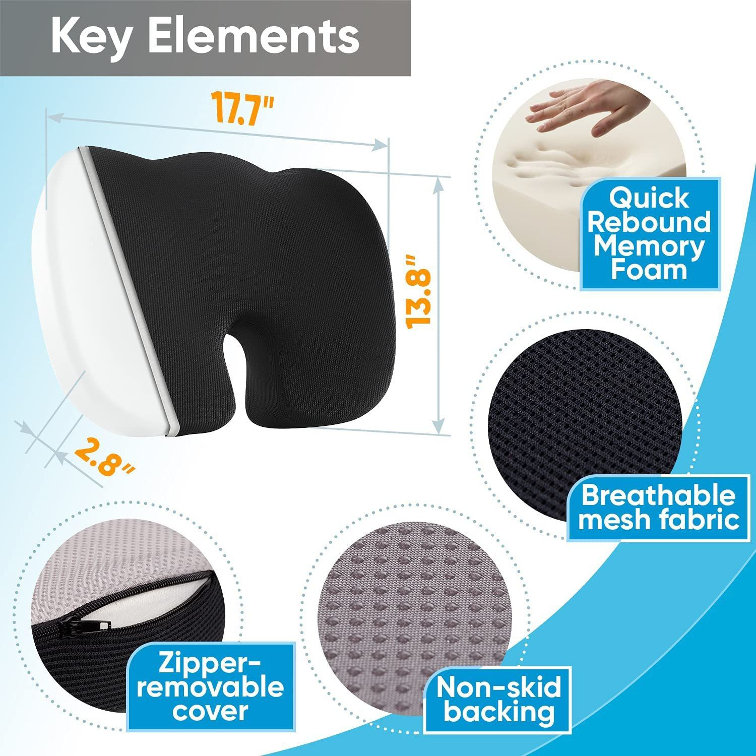 Image of NWLY Coccyx Seat Cushion Pillow for Office Chair Tailbone, Sciatica, Lower Pain Back / Lumbar Support