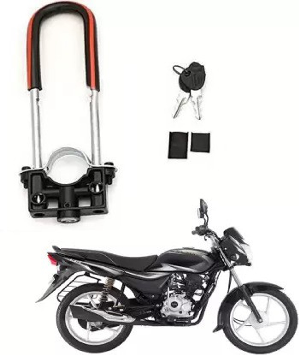 Image of Bullkartzone Bike Front Shocker Wheel Lock Bike Front U-Type Anti Theft Wheel Lock For Bajaj Platina( Black) Wheel Lock