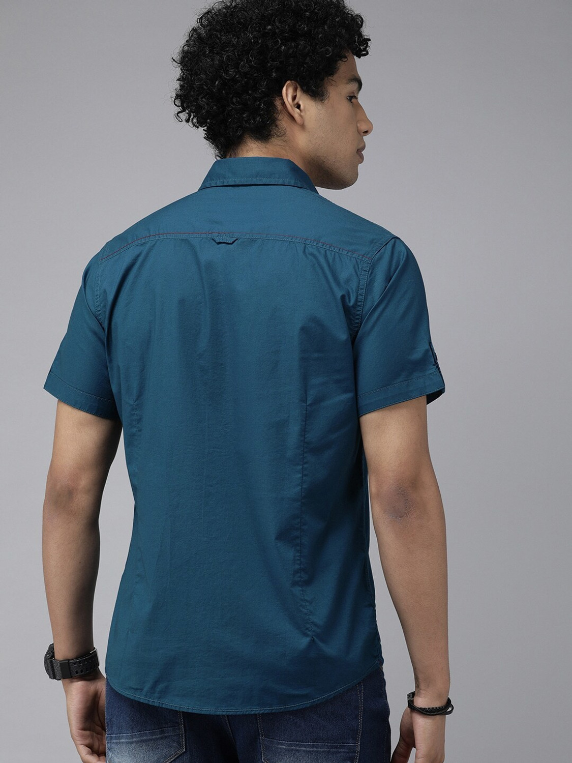 Image of Roadster Men Solid Casual Blue Shirt