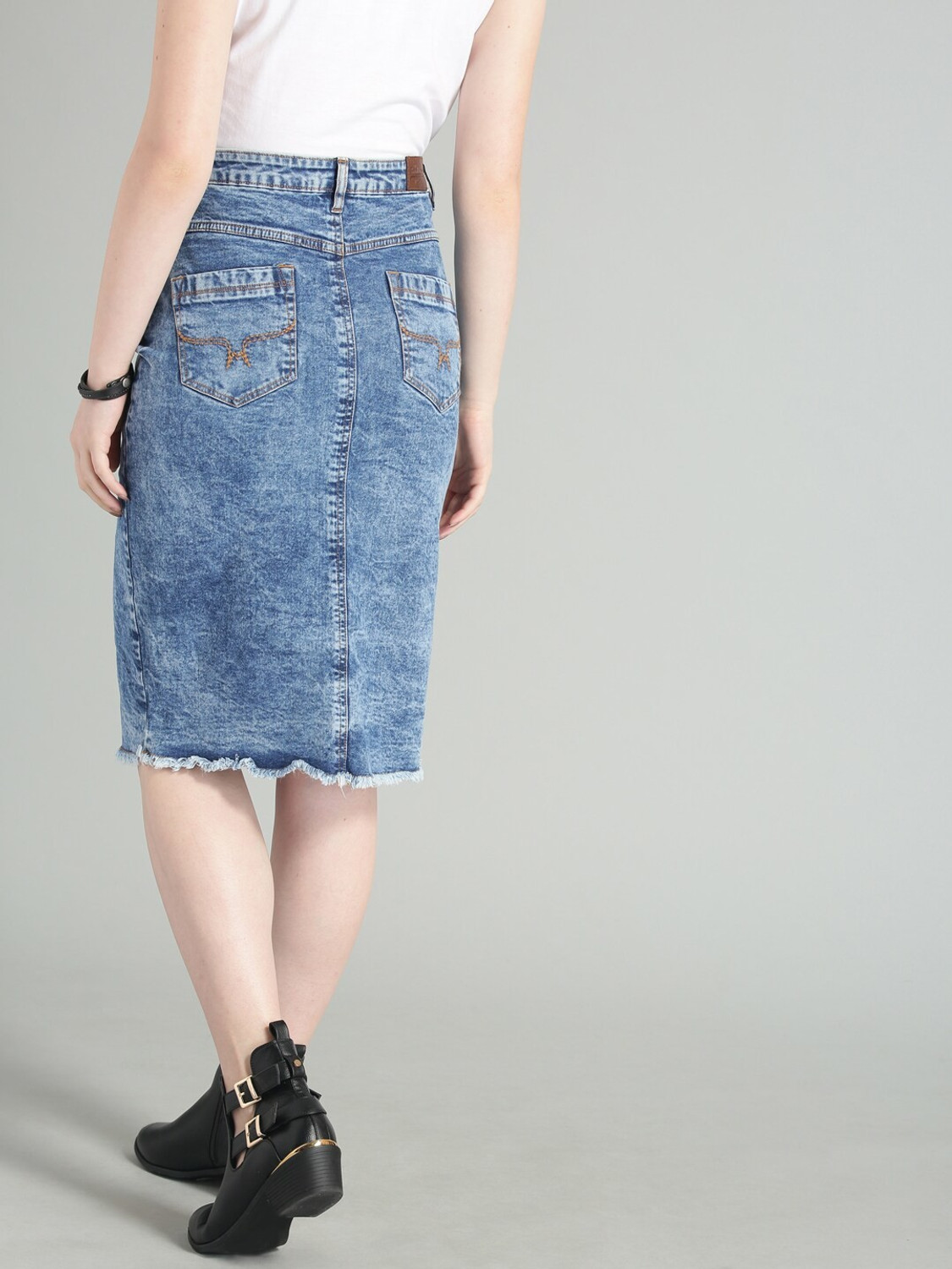 Image of Roadster Washed Women Straight Blue Skirt