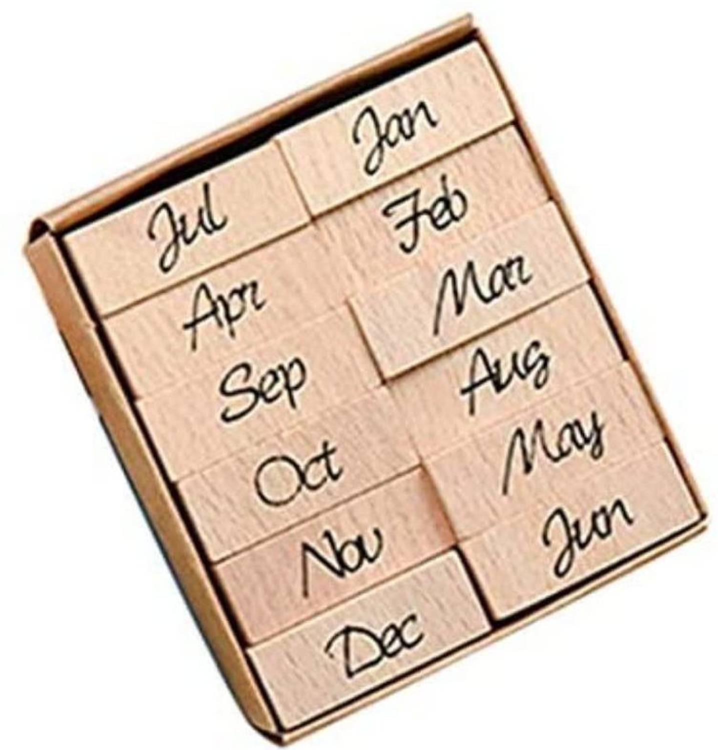 ARTYO 12 Pieces Month Jan-Dec Diary Stamp Set Mini Wooden Rubber Base for Journaling Journals Hobby Art Craft Designs Month Jan-Dec Diary Stamp