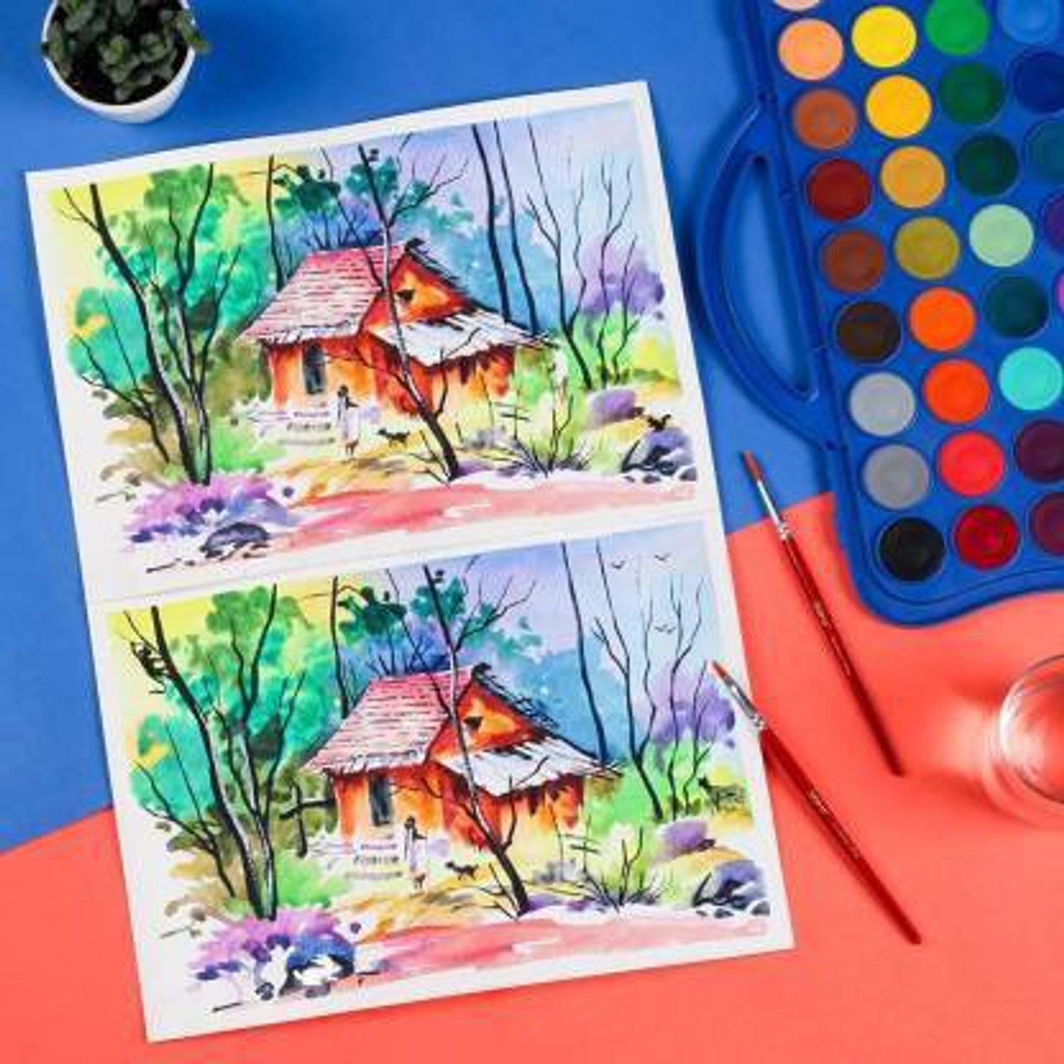 Image of DOMS Non Toxic 30mm Water Colour Cake Set with 2 Paint Brushes (Set of 36, Multicolor)