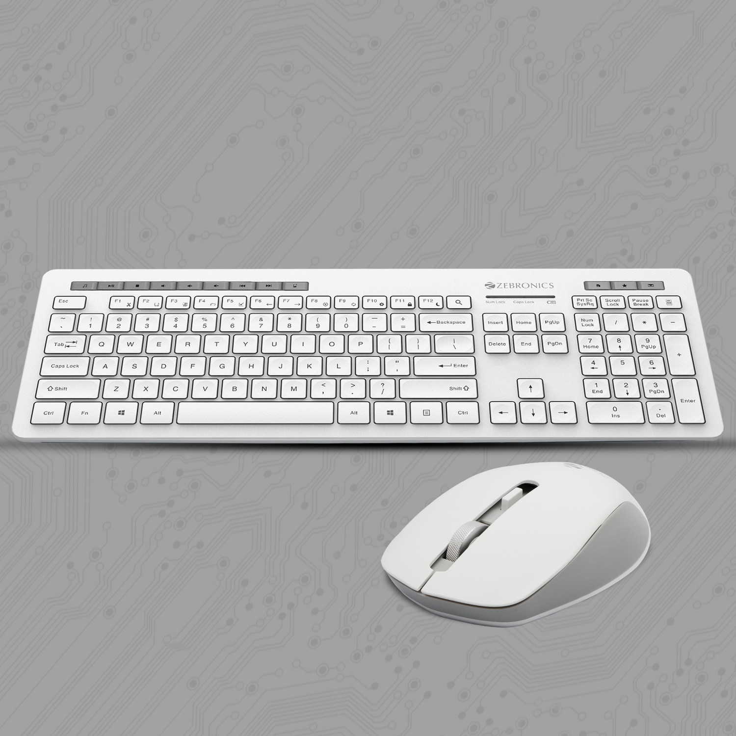 Image of ZEBRONICS Zeb-Companion 500 and Mouse Combo Wireless Standard Desktop Keyboard Compatible with Desktop, Laptop, Mac with Upto 1600 Adjustable DPI Optical Mouse, 2.4GHz Wireless, 119 Keys Layout, Dedicated Rupee Key Symbol, 12 Multimedia Keys, Ultra-Silent Chiclet Keys (White, Grey)