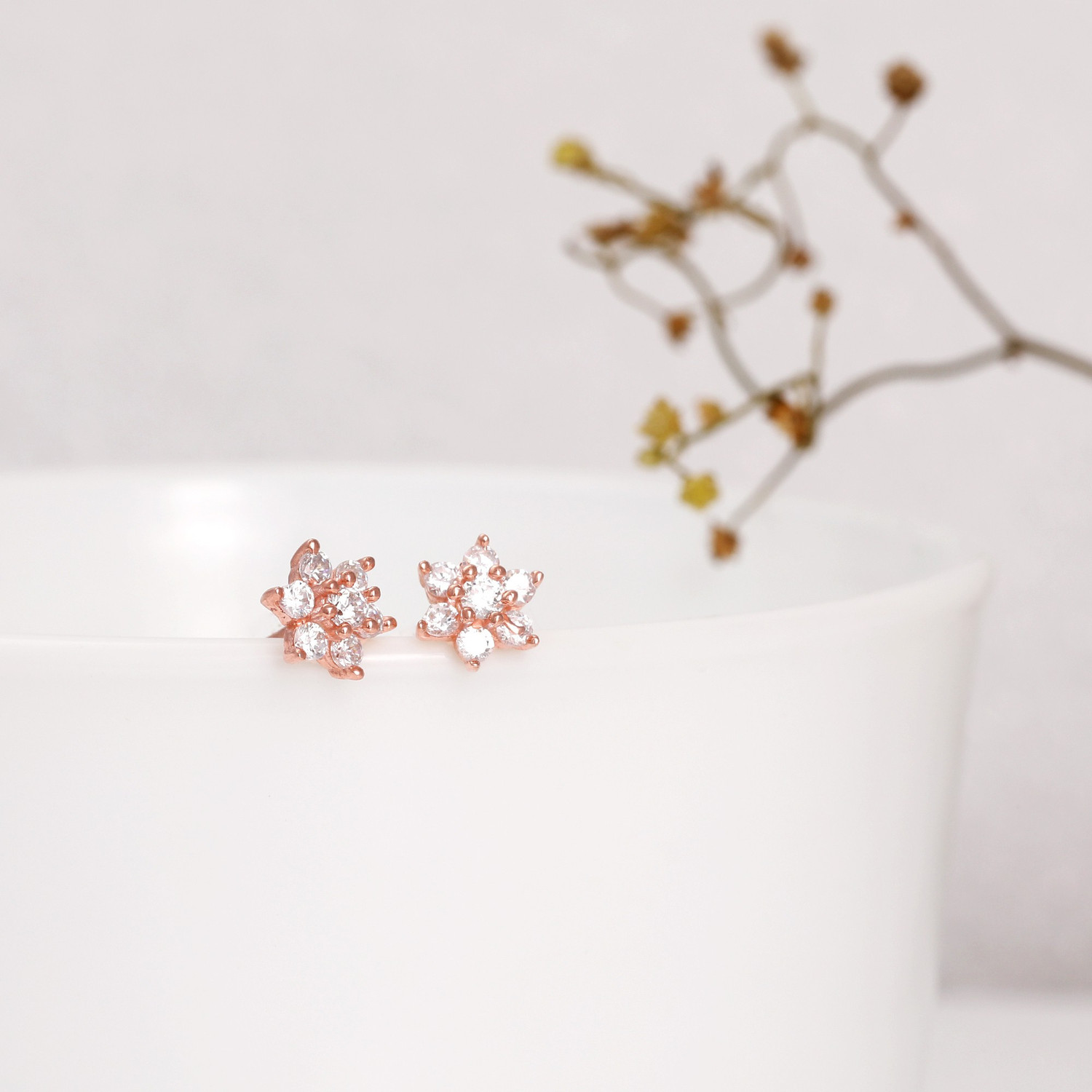 Image of GIVA Sterling silver Rose Gold Shining Flower Studs for women & girls Sterling Silver Clip-on Earring