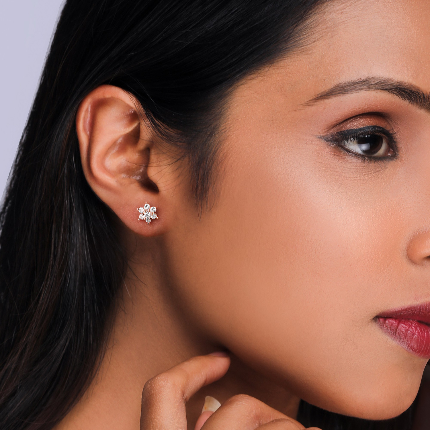 Image of GIVA Sterling silver Rose Gold Shining Flower Studs for women & girls Sterling Silver Clip-on Earring