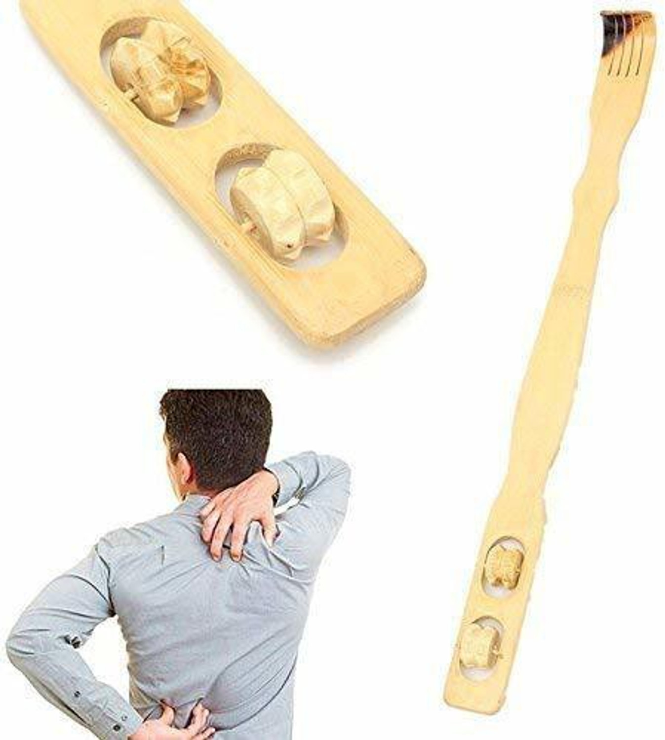 Image of LyqArt LT0341 Wooden Handmade Back Self-Massager Itching Stick | Back Itching Stick with Double ball Massager | Back Scratcher Khujli Stick, Hand Massager | Massage Tool For Men Women Kids With Non Slip Handle (Set of 2) Massager