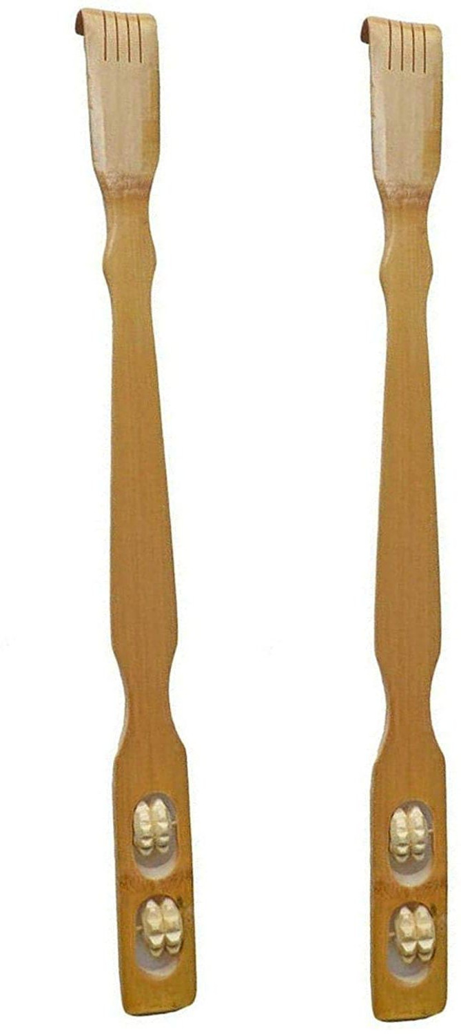 Image of LyqArt LT0341 Wooden Handmade Back Self-Massager Itching Stick | Back Itching Stick with Double ball Massager | Back Scratcher Khujli Stick, Hand Massager | Massage Tool For Men Women Kids With Non Slip Handle (Set of 2) Massager