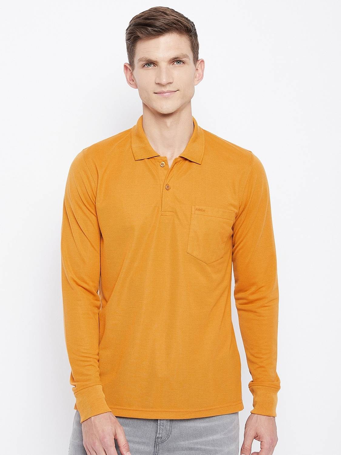 Adobe Solid Men Polo Neck Yellow T-Shirt