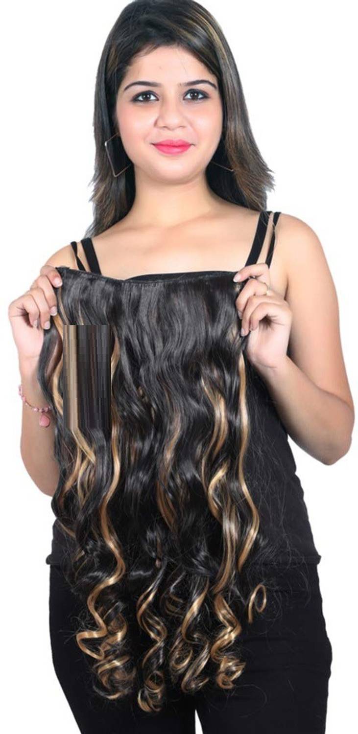 MoonEyes Highlighted curly Black hair extensions Extensions And Wigs 5 Clip 1 Piece Curly Extensions for Women and Girls , 24 Inch 120 g , Black and Golden Hair Extension