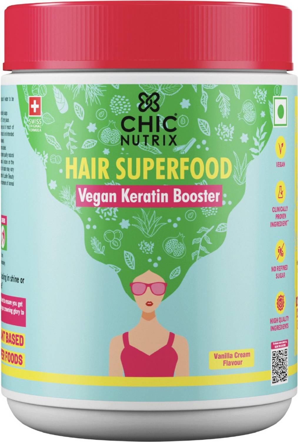 Chicnutrix Hair Superfood - Vegan Keratin Booster with DHT Blocker -30 servings,Vanilla Cream