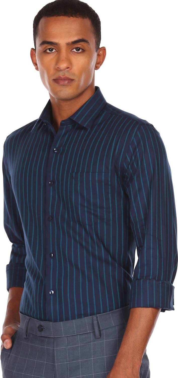 ARROW Men Striped Formal Blue Shirt