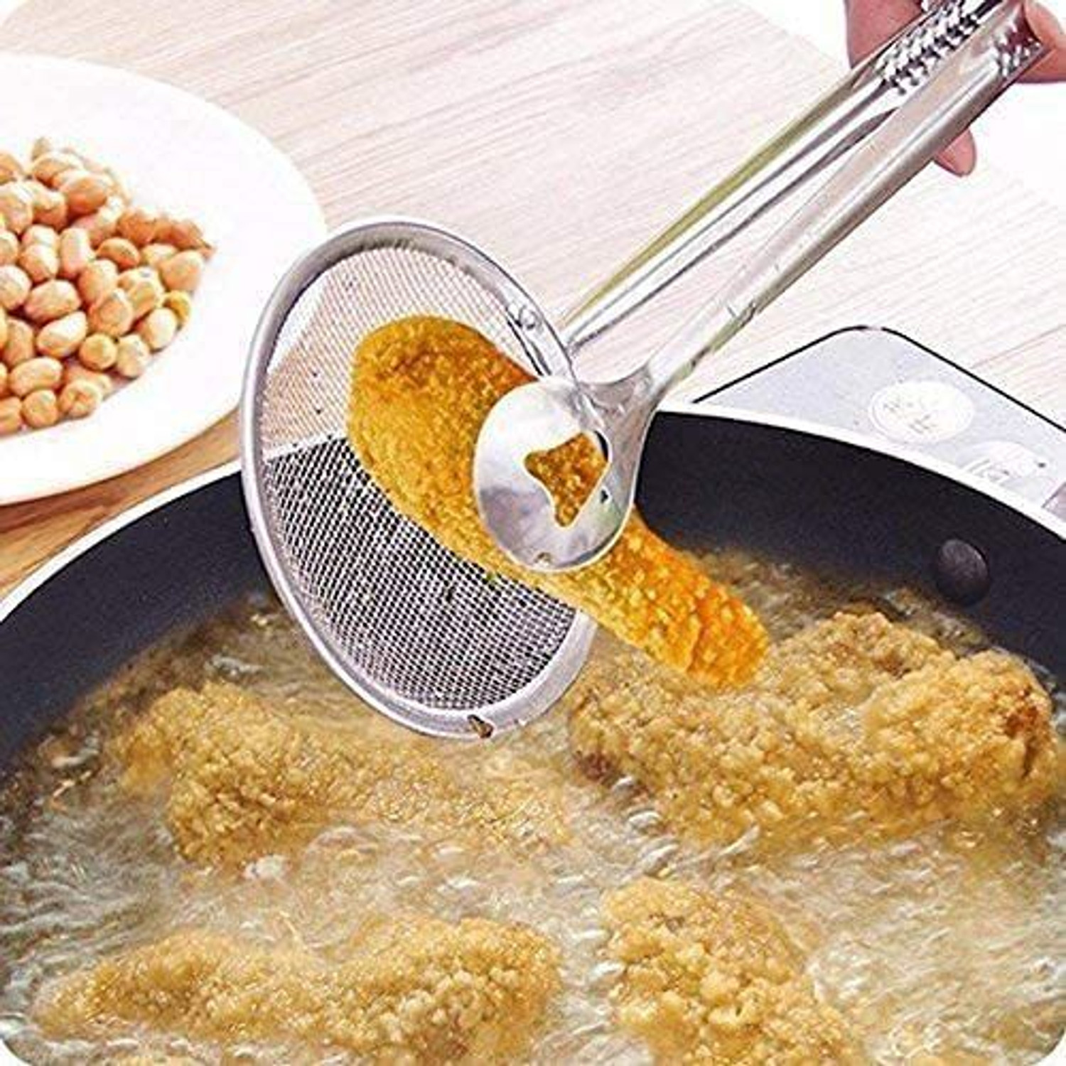 Image of sbaprime Multi-Functional 2 in 1 Fry Tool Filter Spoon Strainer with Clip 10 cm NA Pakkad