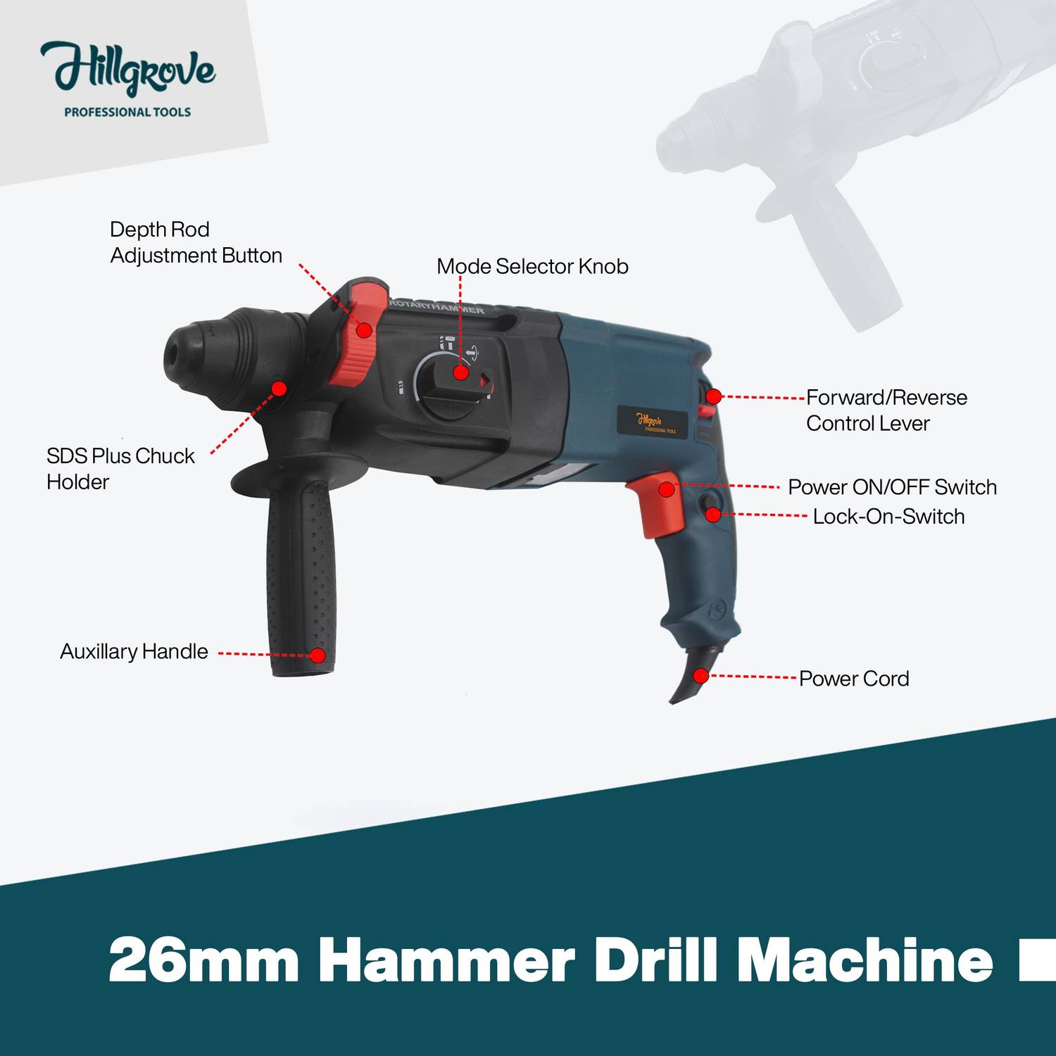 Hillgrove 26mm Hammer Impact Drill Machine Forward/Reverse