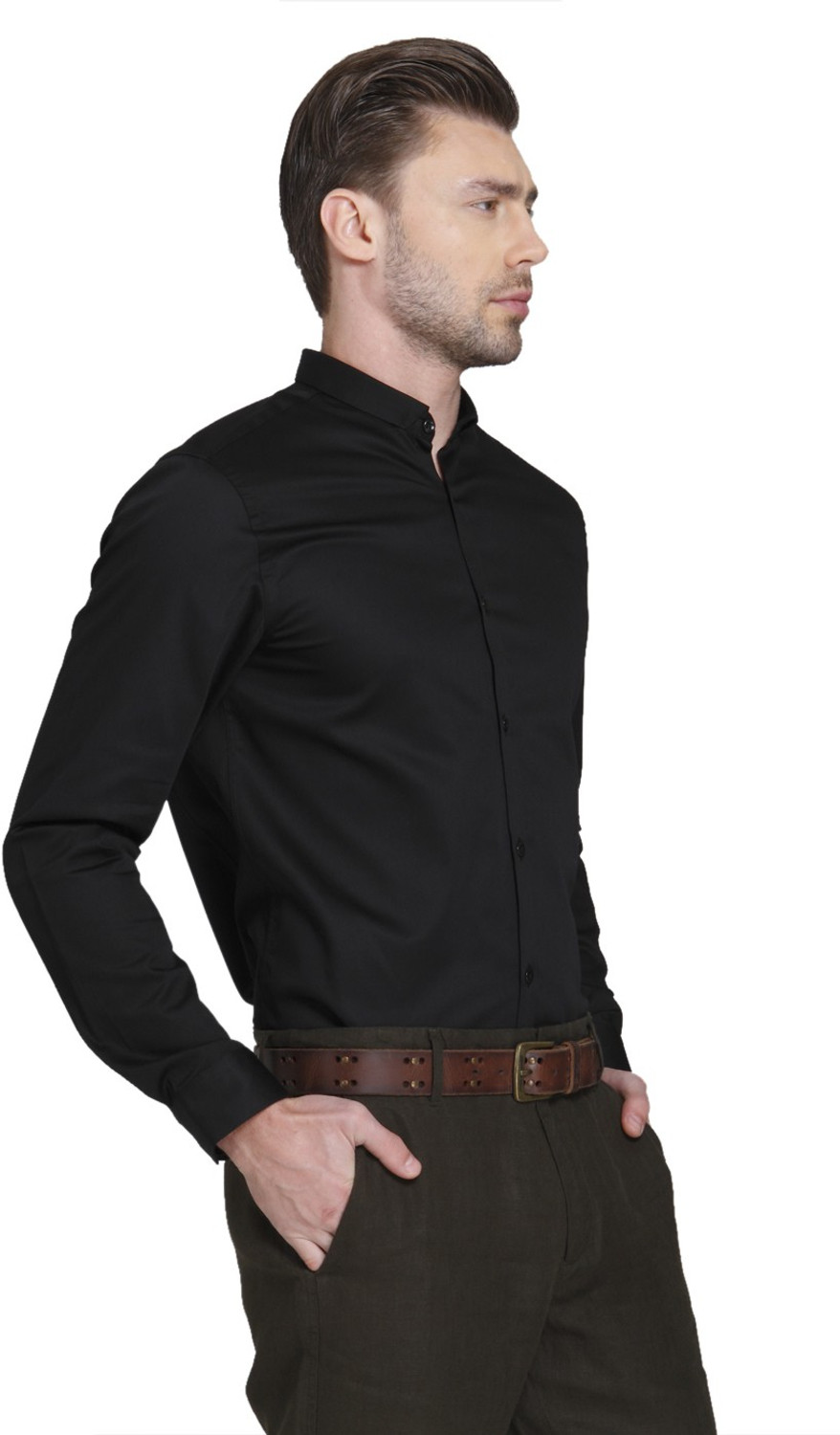 Image of JACK & JONES Men Solid Casual Black Shirt