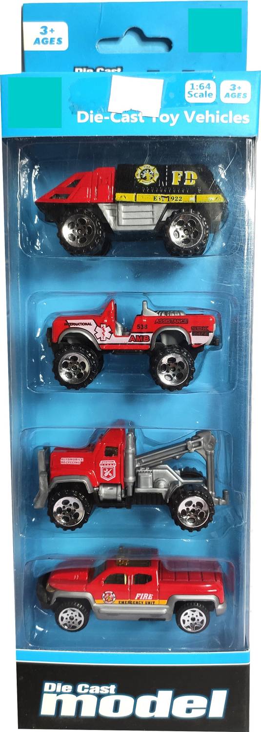 Cabin Hut Model Die Cast car Set (Metal) with Free wheels | high speed model di-cast toy vehicle | Fire brigade toy set 4 cars (4 in 1)