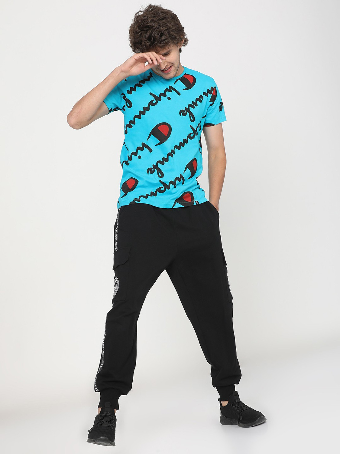 Image of LOCOMOTIVE Printed Men Round Neck Light Blue T-Shirt