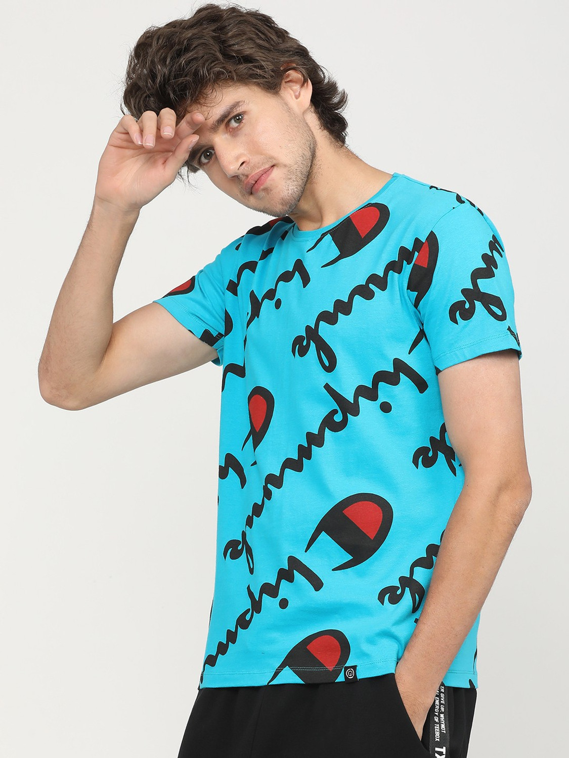 Image of LOCOMOTIVE Printed Men Round Neck Light Blue T-Shirt