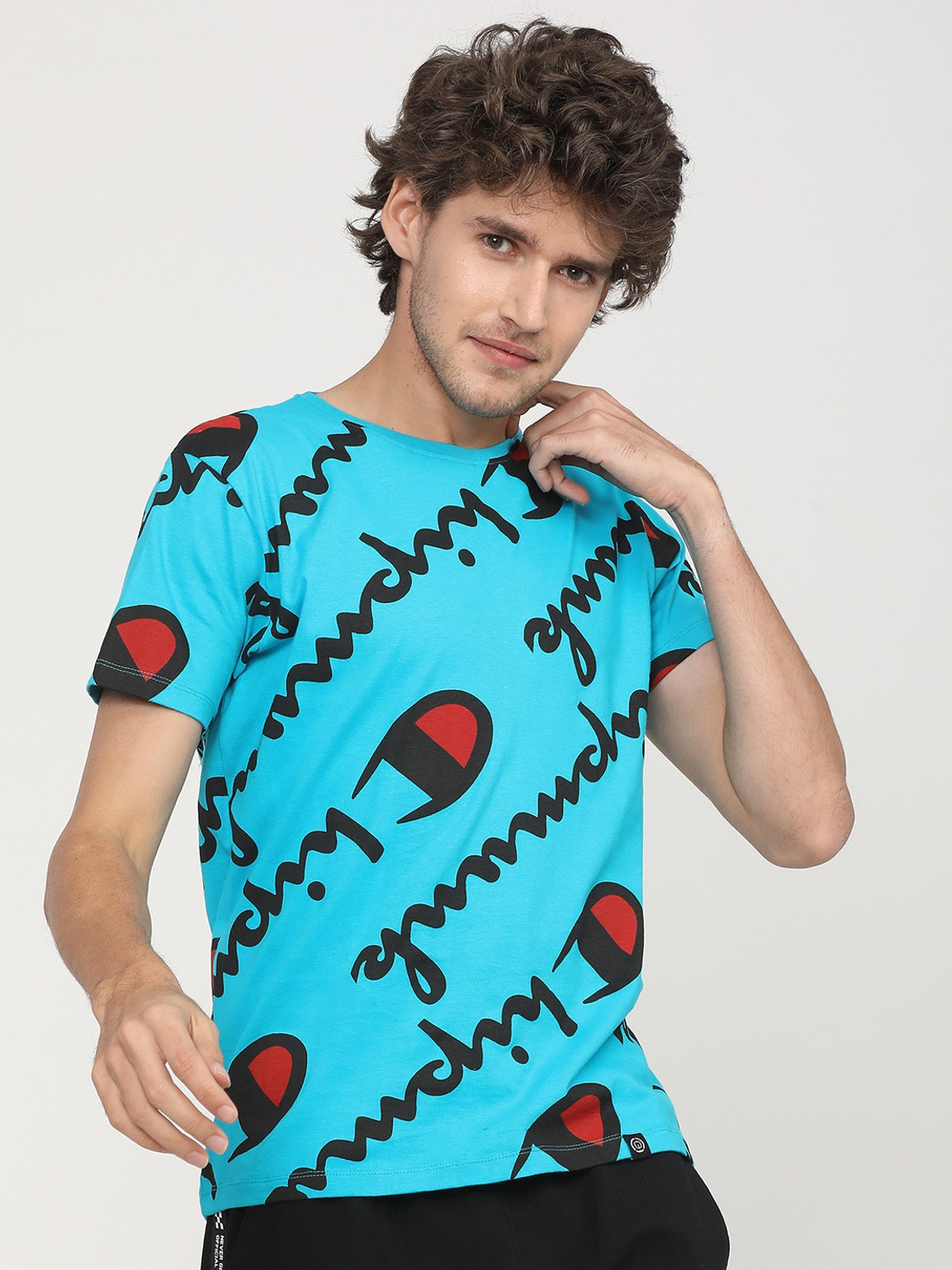 Image of LOCOMOTIVE Printed Men Round Neck Light Blue T-Shirt