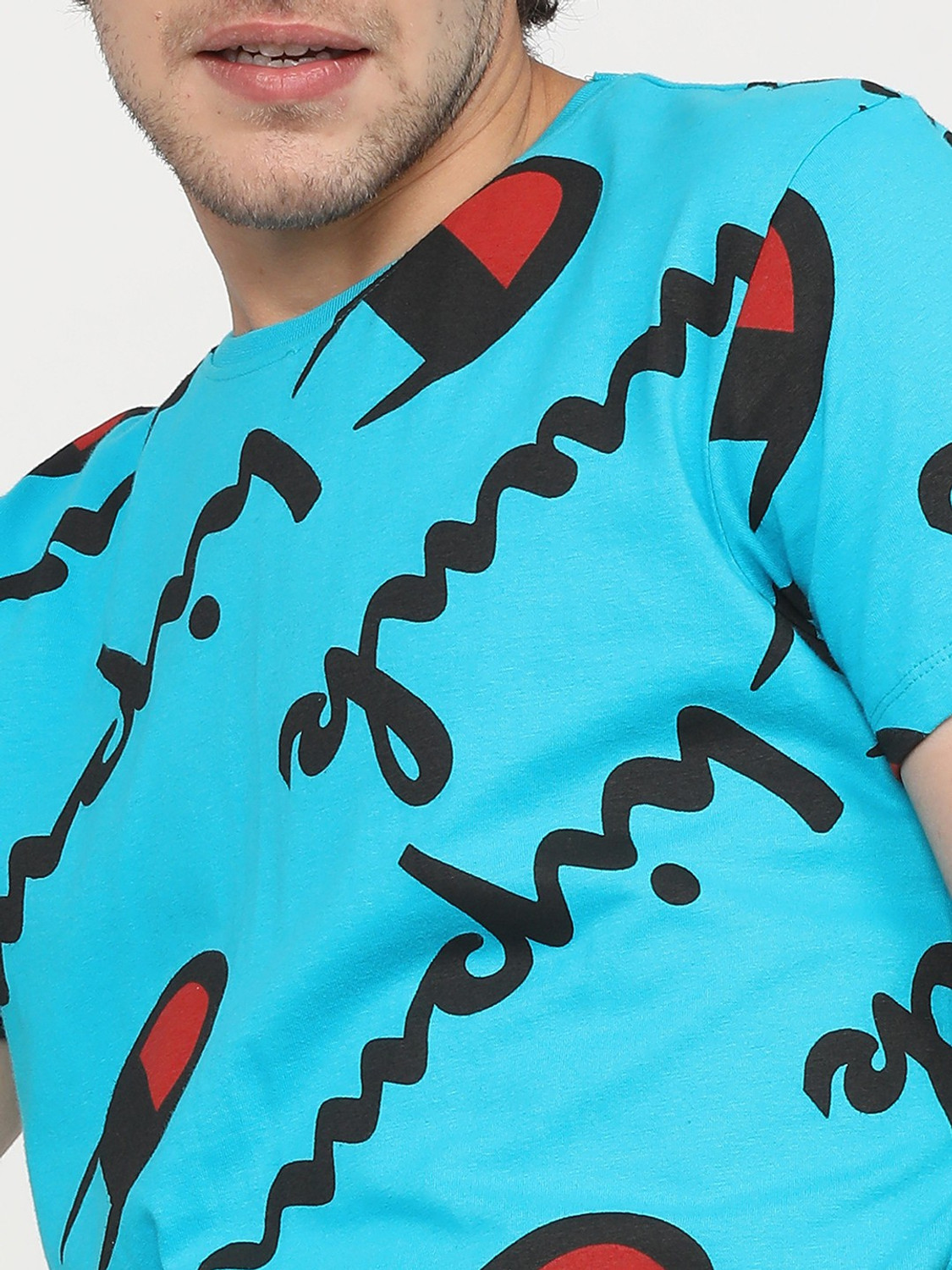 Image of LOCOMOTIVE Printed Men Round Neck Light Blue T-Shirt