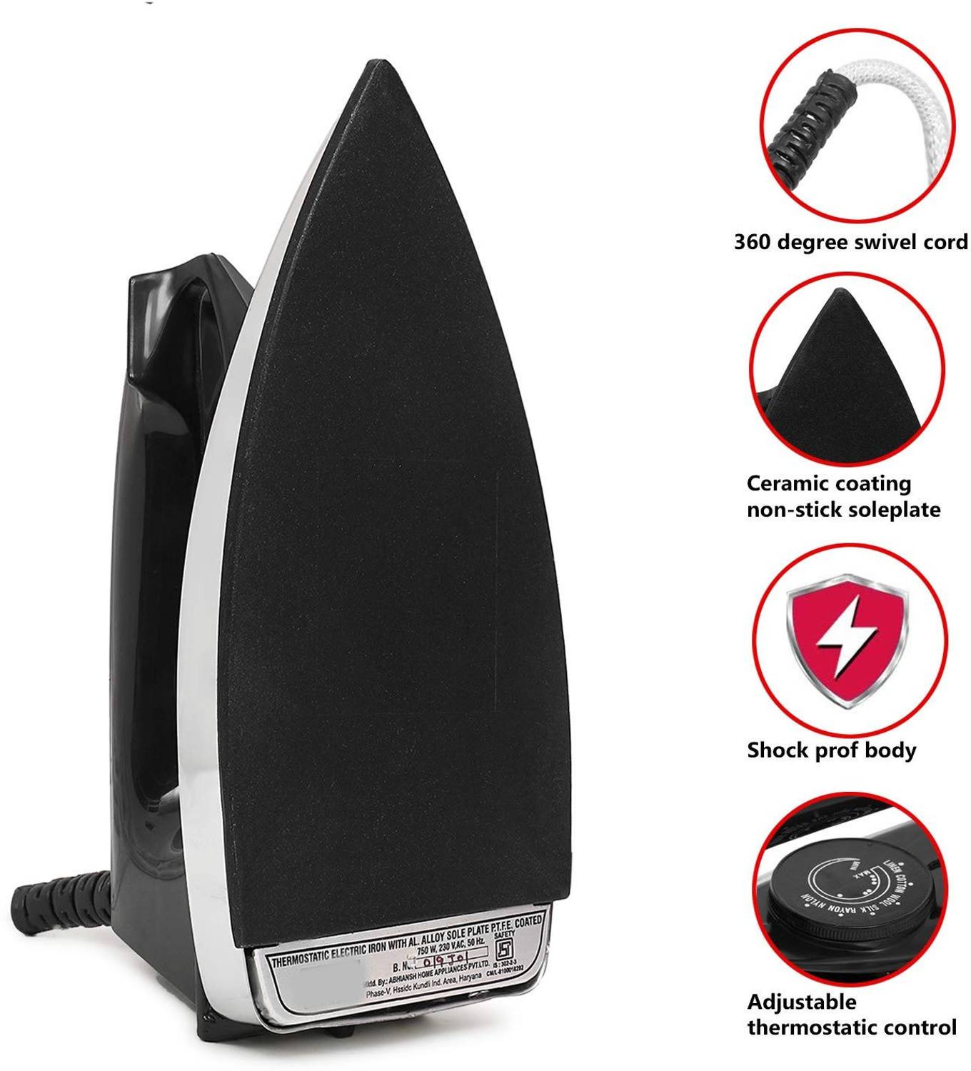 LE - EASE LITE Automatic iron box with two layers Non sticky & anti-bacterial coating 750 W Dry Iron