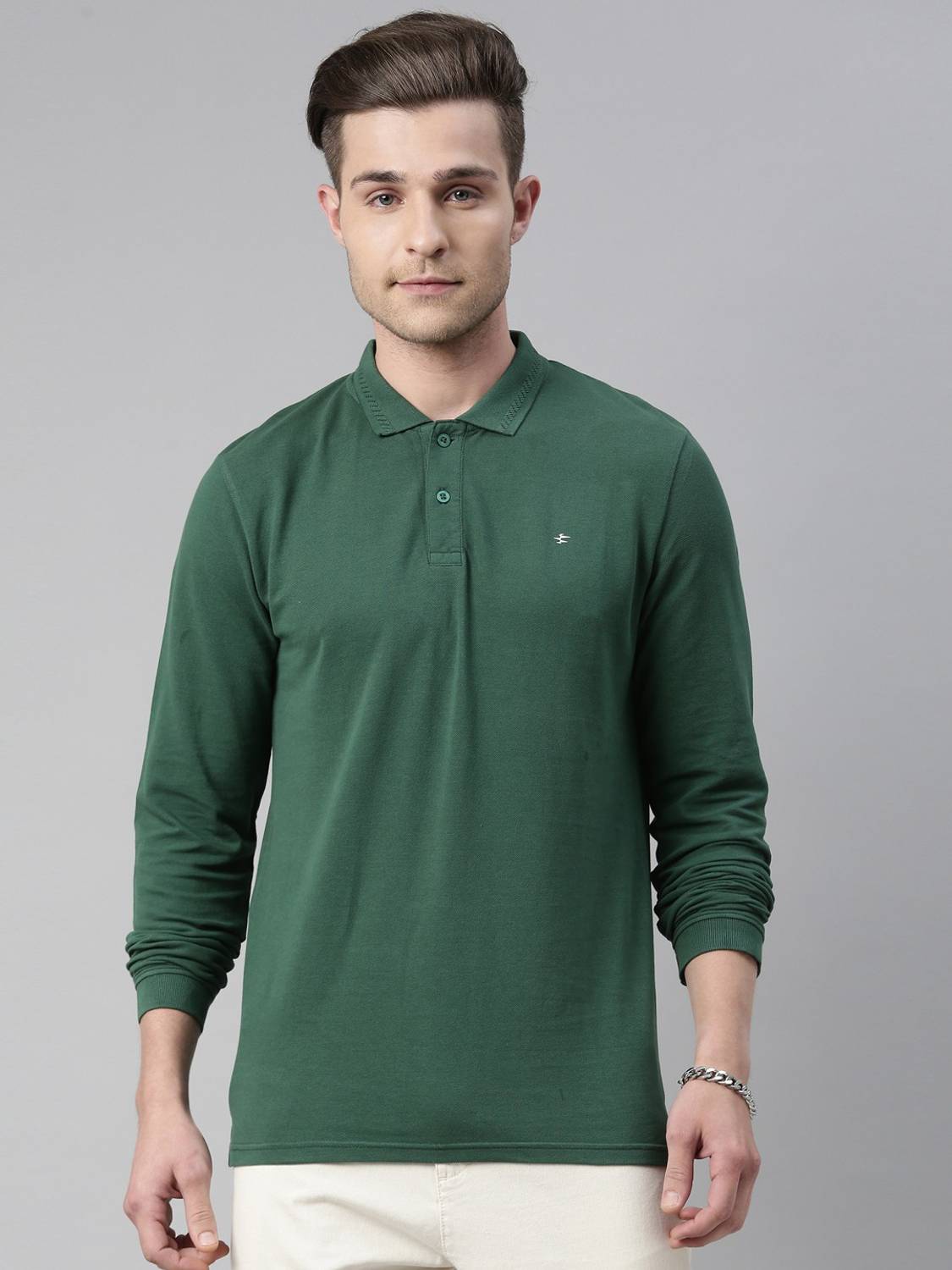 BREAKBOUNCE Solid Men Polo Neck Green T-Shirt