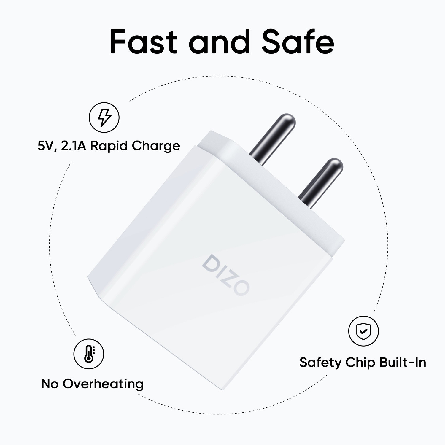 Image of DIZO by realme TechLife 10 W 2.1 A Wall Charger for Mobile with Detachable Cable