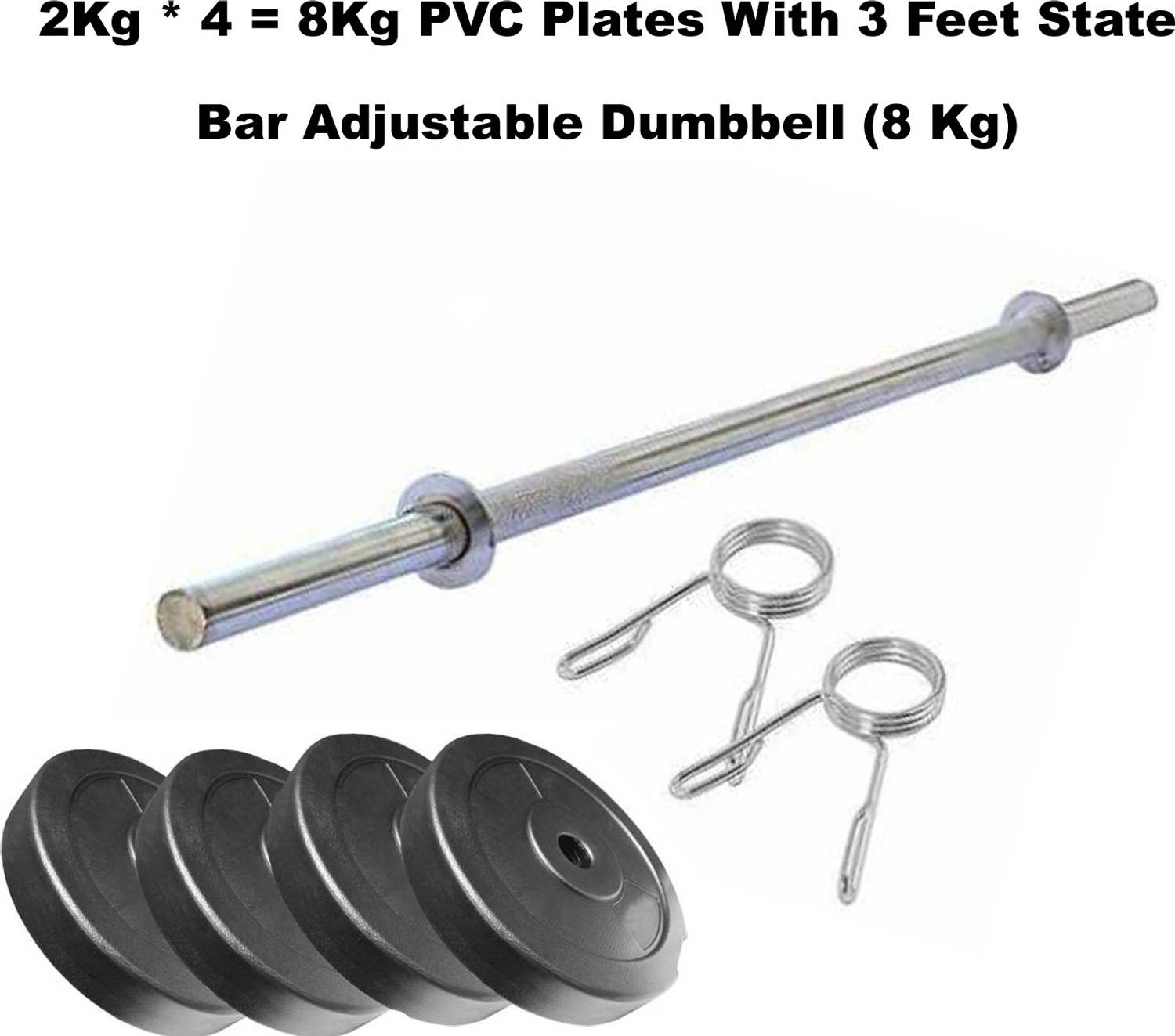 BMS Sports 2kg*4=8Kg PVC Plates With 3 Feet State Bar Adjustable Dumbbell (8 kg) Adjustable Dumbbell
