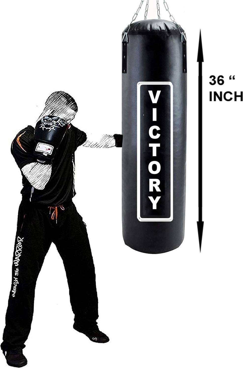 VICTORY Unfilled Heavy Boxing Bag with Hand Wrap and Chain - Image 5