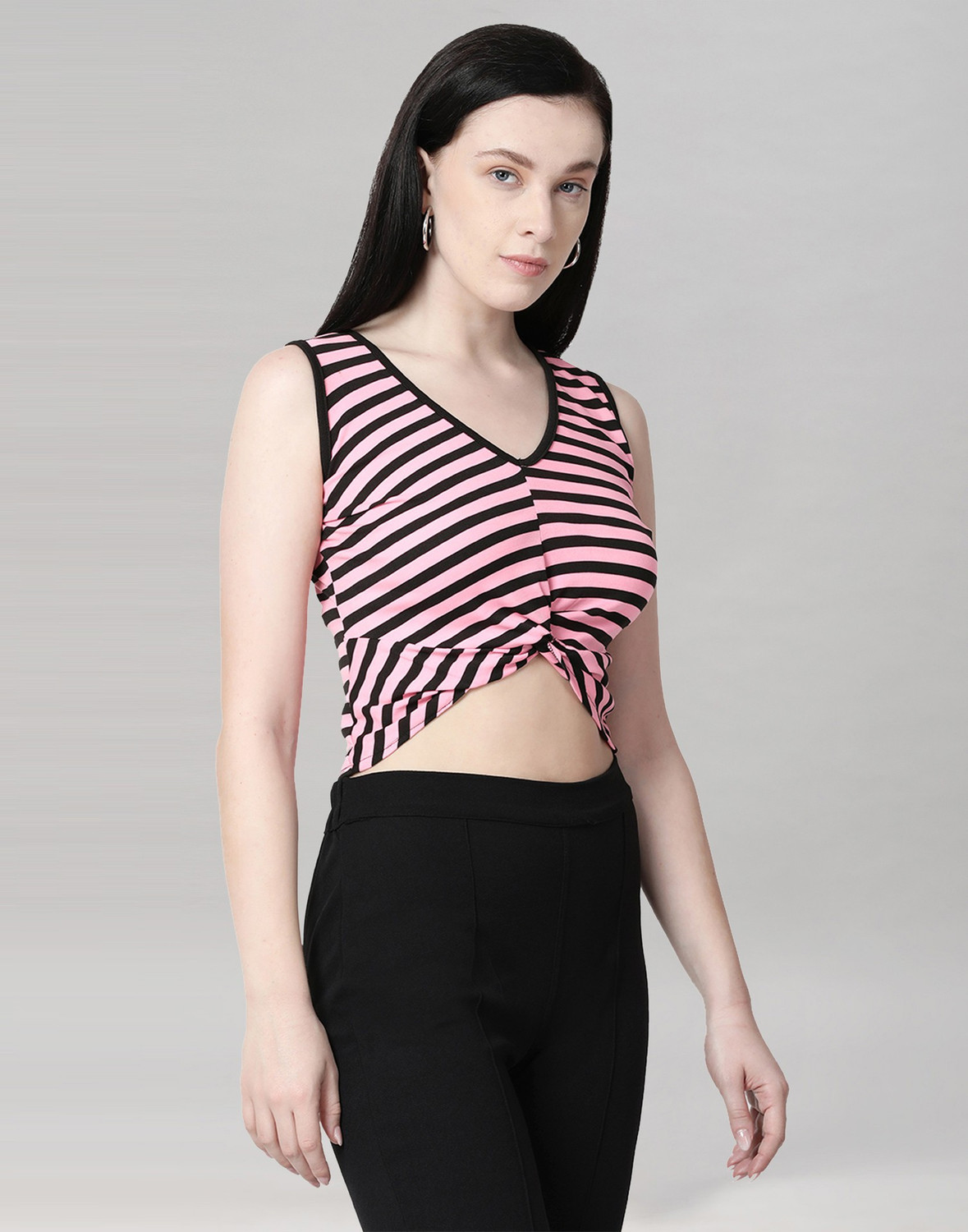 Image of Selvia Casual Striped Women Pink Top