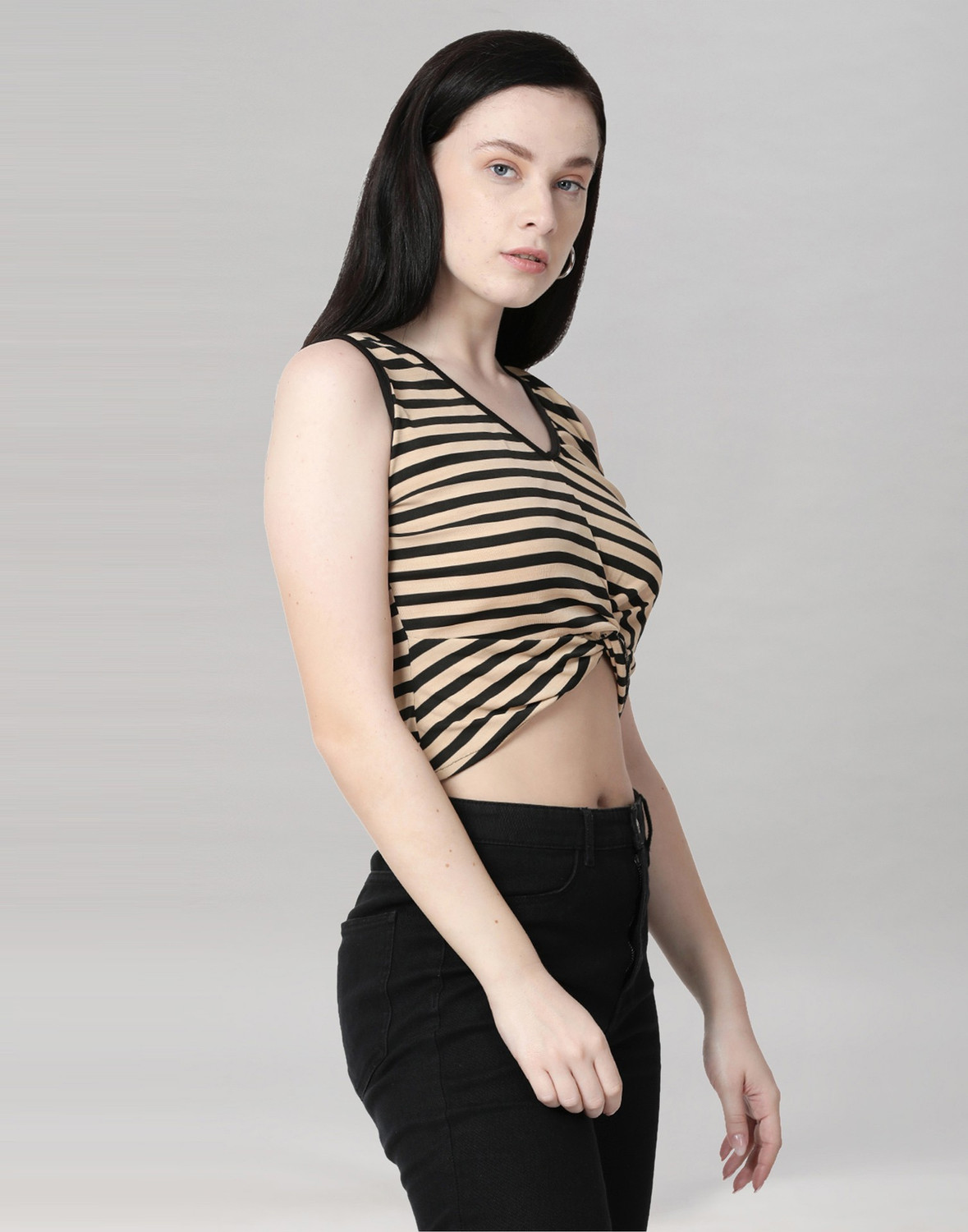 Image of Selvia Casual Striped Women Beige Top