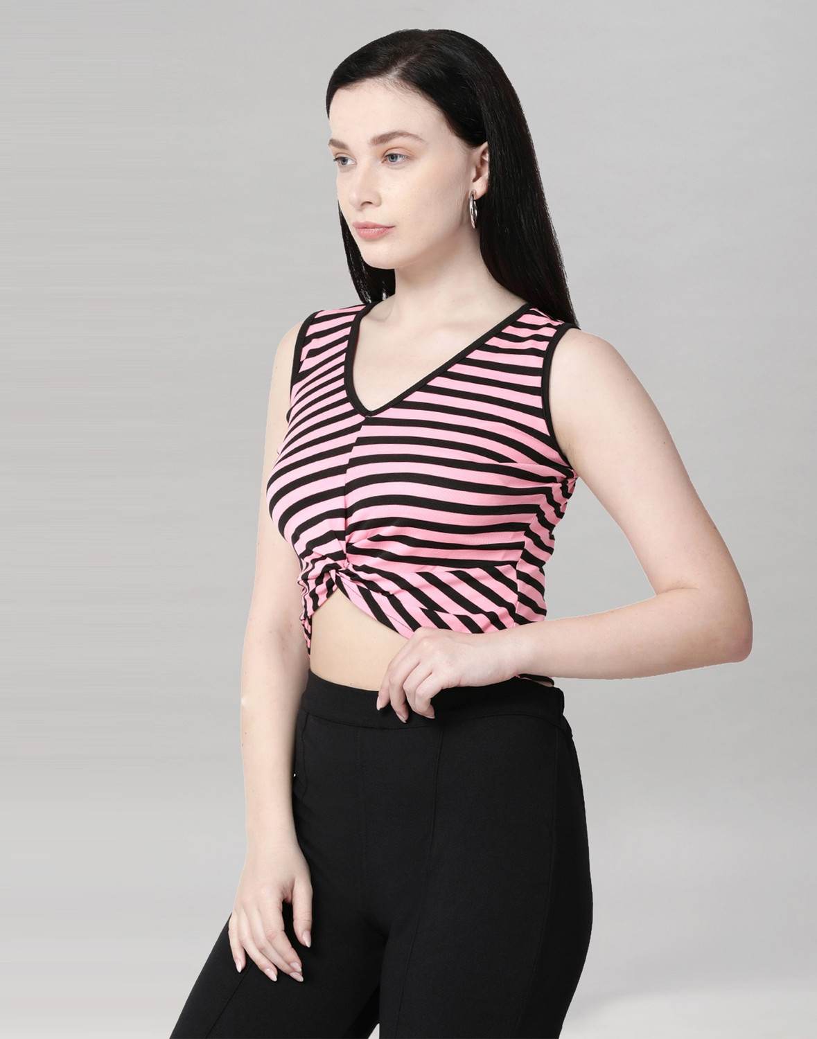Image of Selvia Casual Striped Women Pink Top
