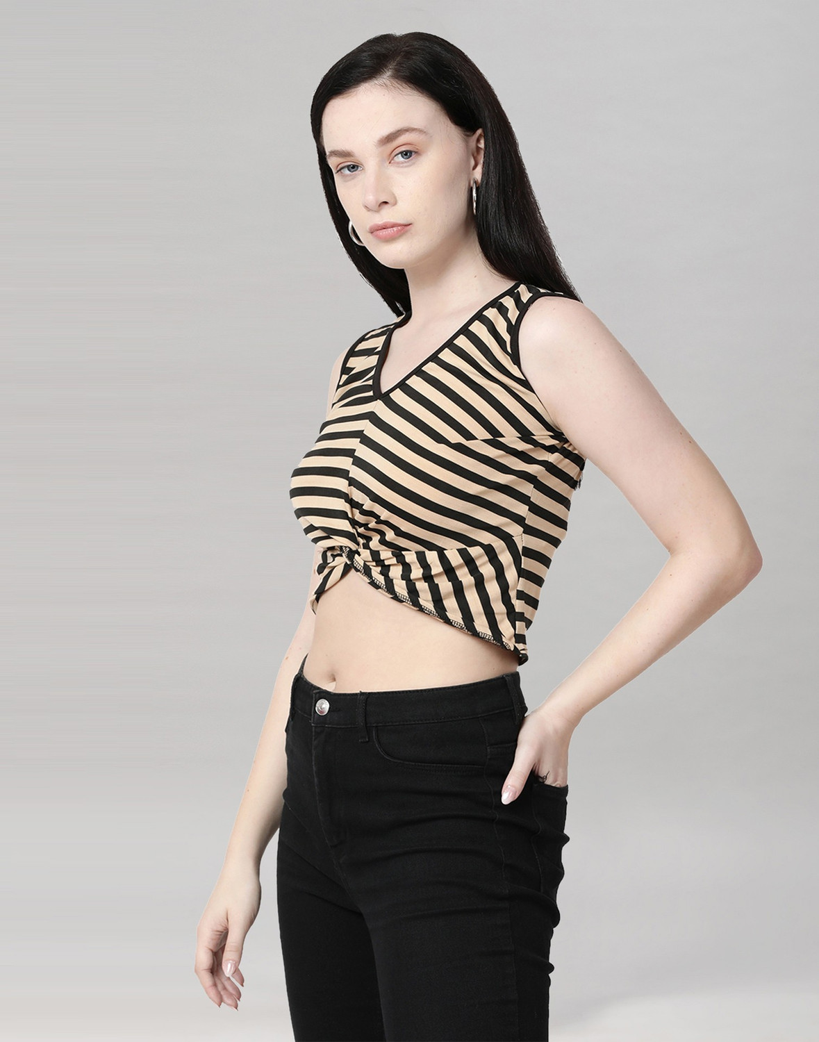 Image of Selvia Casual Striped Women Beige Top