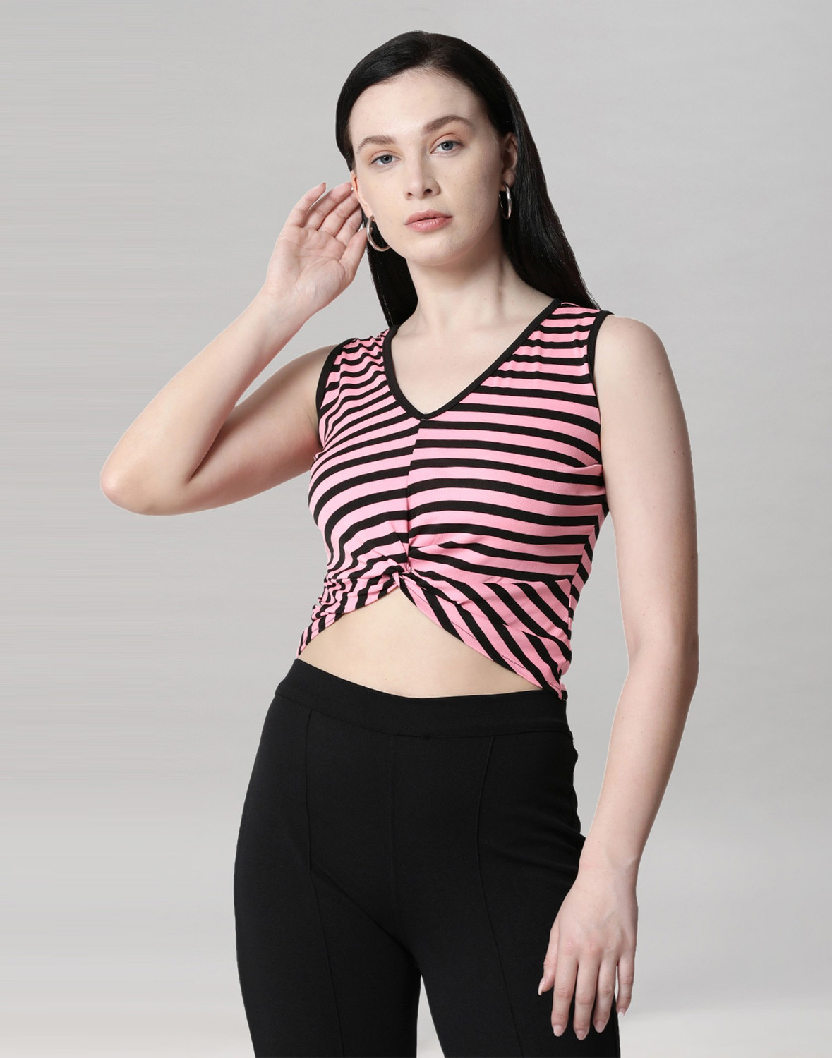 Image of Selvia Casual Striped Women Pink Top