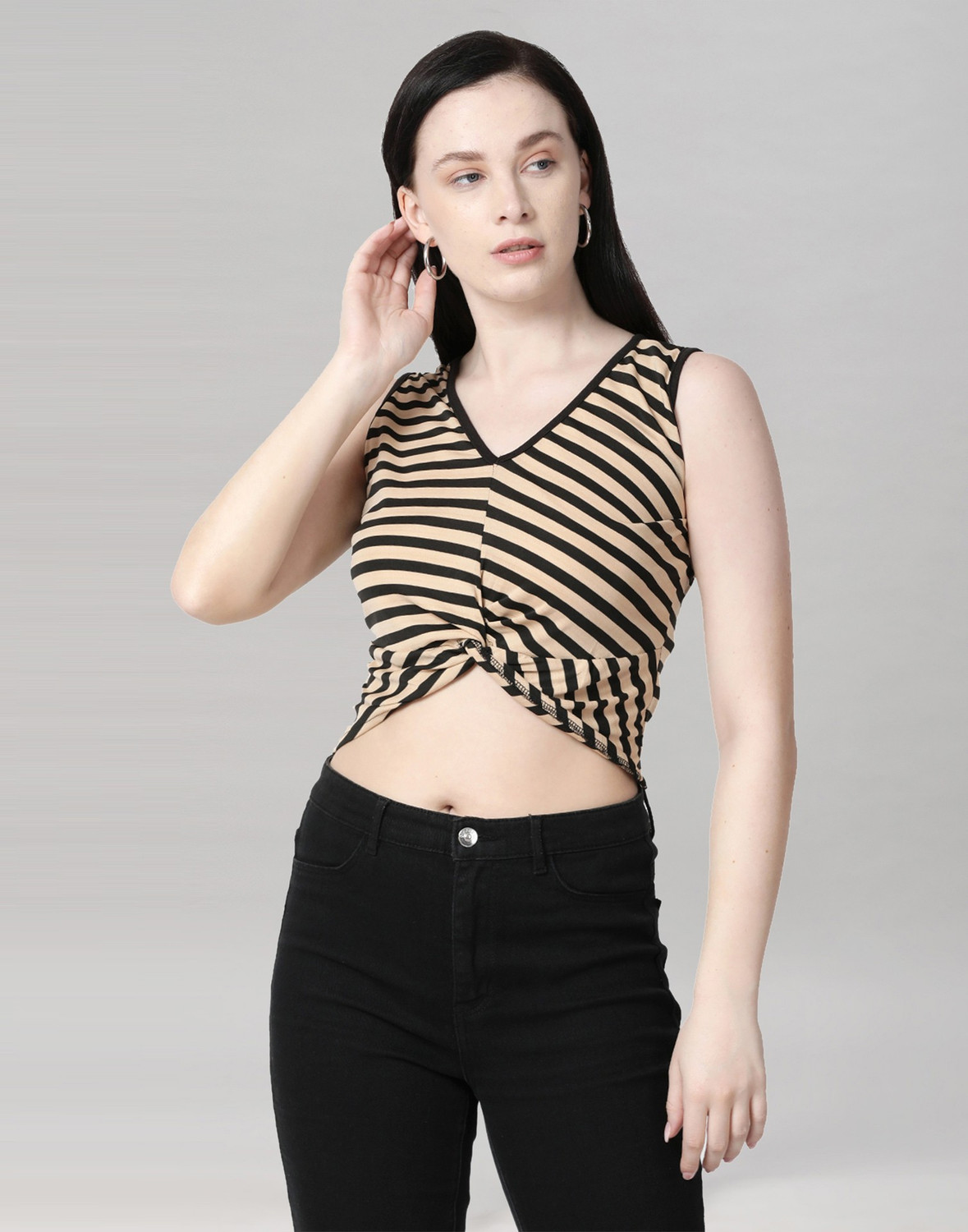 Image of Selvia Casual Striped Women Beige Top