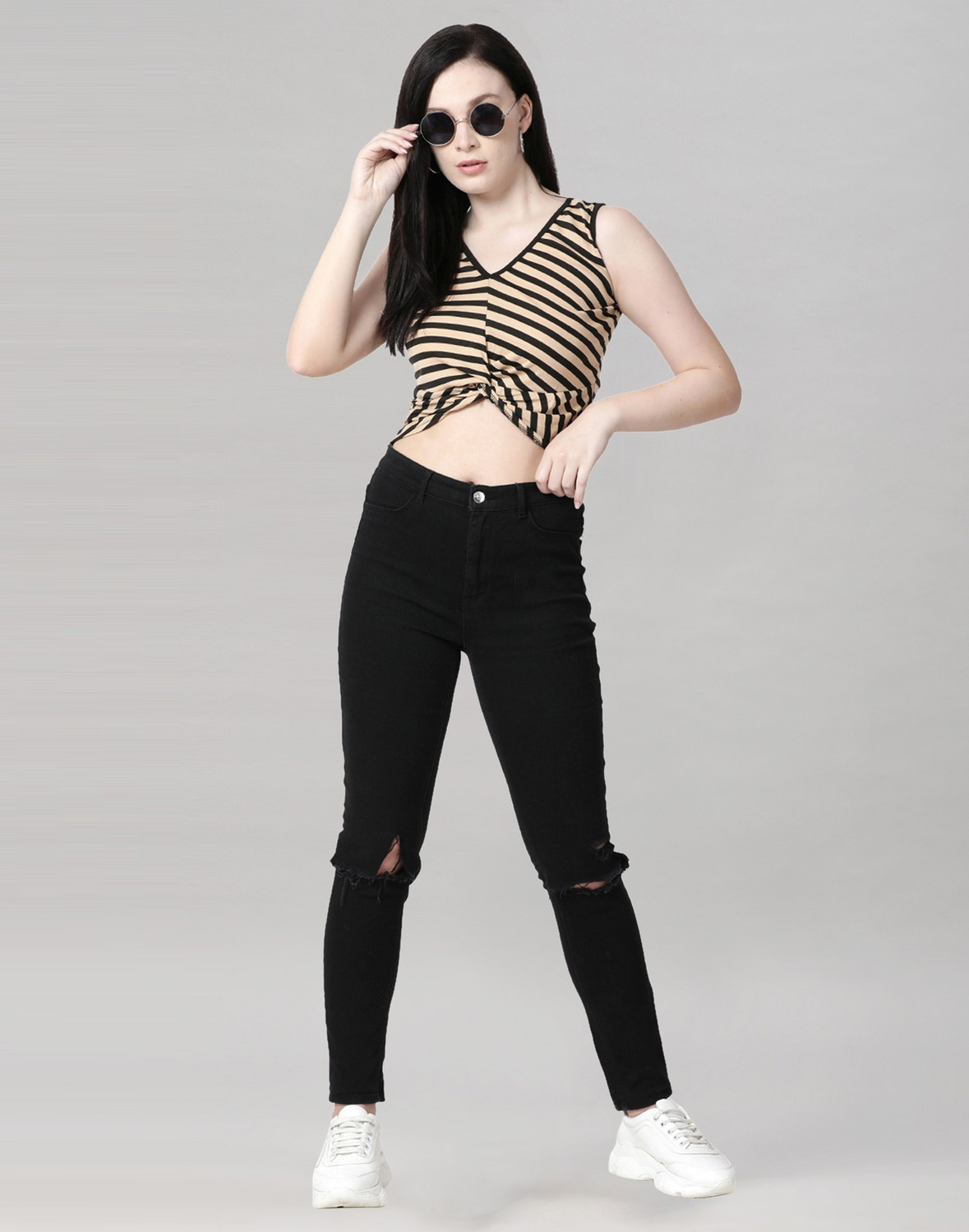 Image of Selvia Casual Striped Women Beige Top