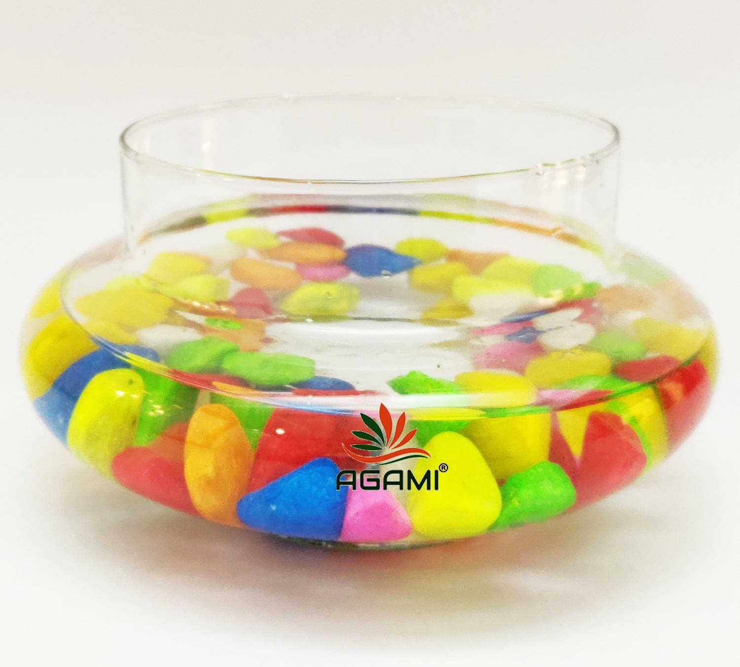 AGAMI Beautiful and Decorative Clear Pot Vase for Home Decor, Center Table, Bedroom, Side Corners, Living Room Decoration,Flowers and Plants With Multicolour Pebbles Glass, Earthenware Vase