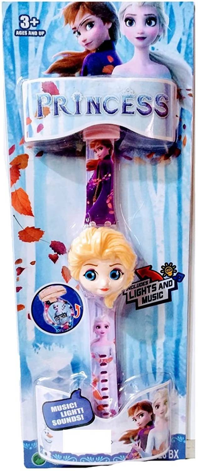 Cabin Hut Famous Froozen Princess Snow Girl Queen faceWatchfroozen |Every Girl has a Princess Dream face Special Kind of Play & Fun Surprise faceWristWatchfroozen with (Multicolor LED Rotating Pattern) and Music for Kids