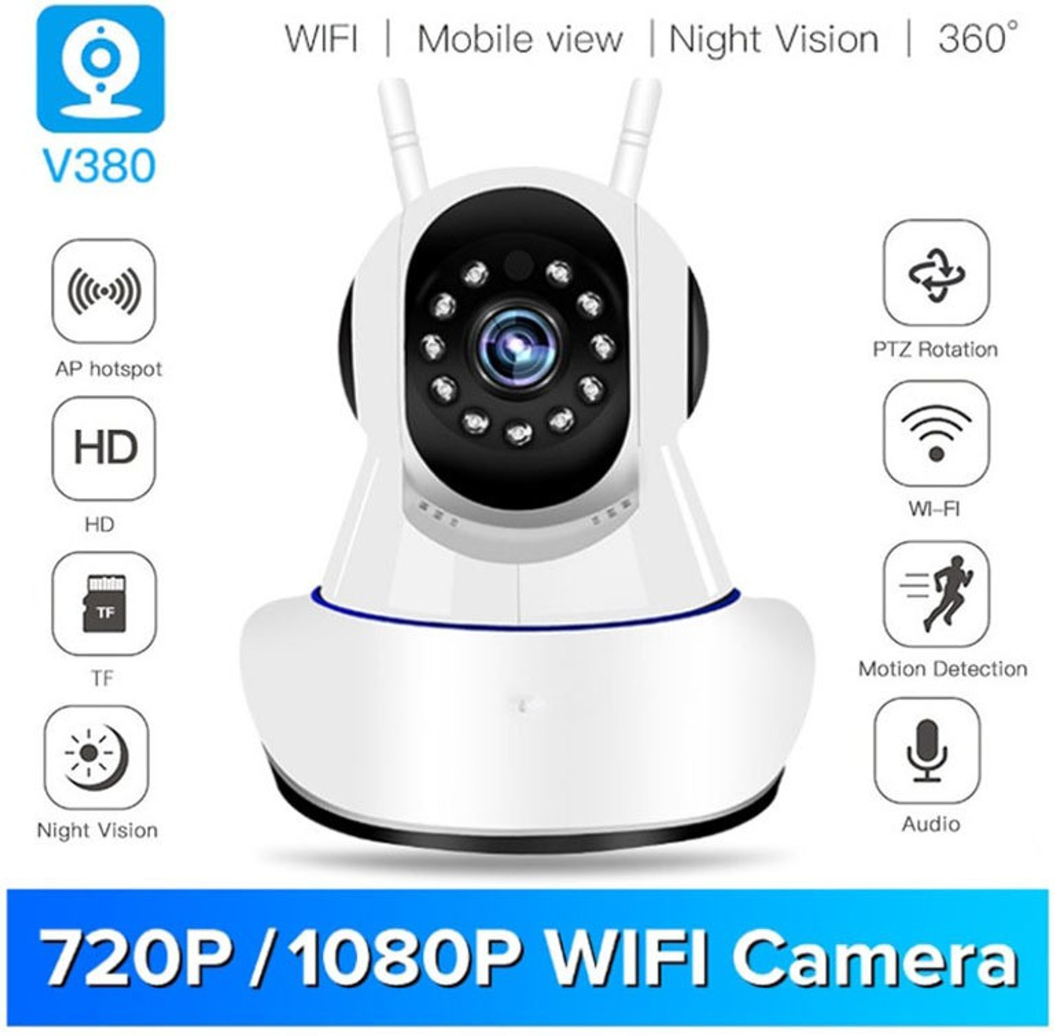 Image of SNARIOVSN V380 Pro HD 1080P Wireless WiFi with 2 Way Audio and Upto 64 GB SD Card Support Security Camera