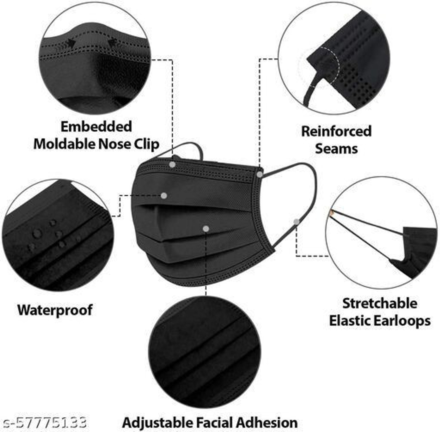 Image of DM SPECIALLY FOR SPECIALIST Package: 50 Pcs black face mask packaged in a box 3-ply design, with a melt-blown polypropylene filtration layer. How to use: Remember 1. Keep the black-side outside 2.Keep the nose clip on the upper side. You won't be wrong. Water Resistant Surgical Mask With Melt Blown Fabric Layer