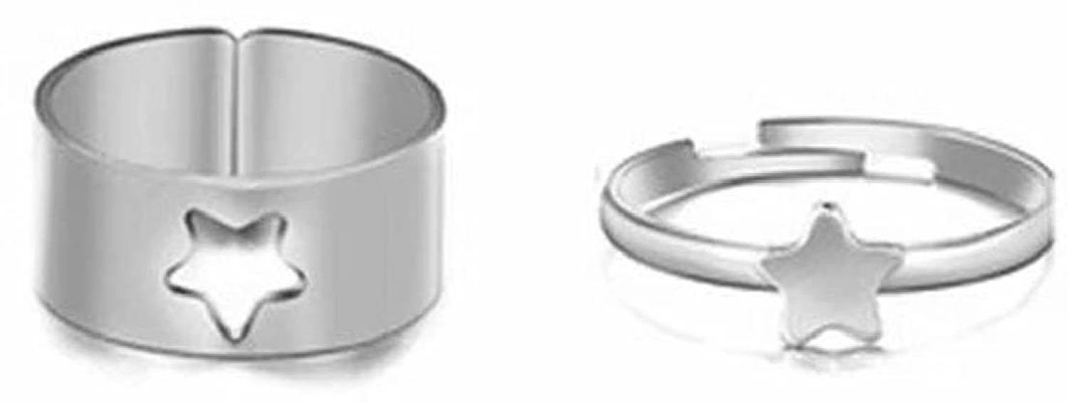 BlueShine Adjustable Couple Rings for lovers in Silver valentine gift & proposal ring Alloy Cubic Zirconia Silver Plated Ring Set